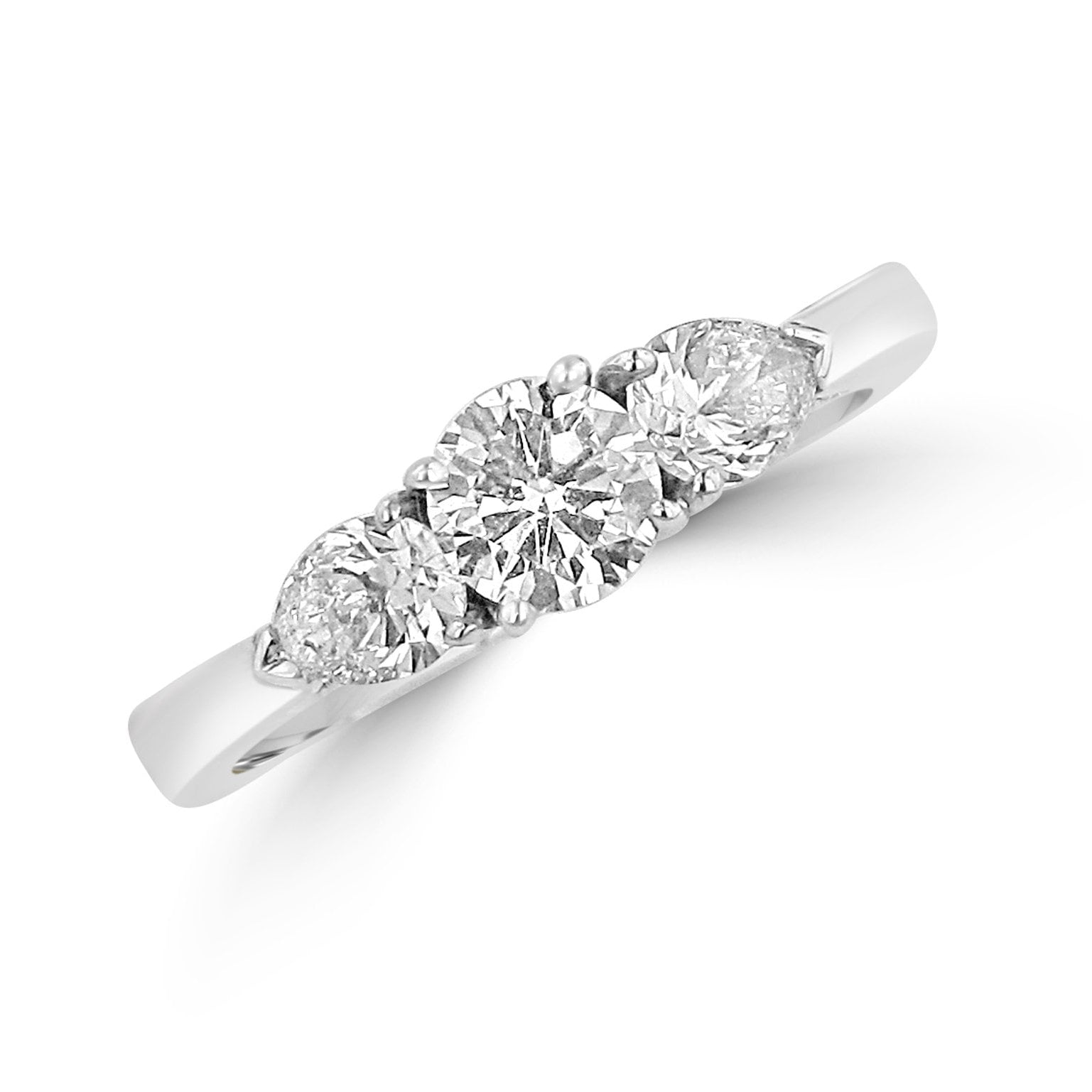 Three Stone Round and Pear Diamond Ring 0.80ct Total