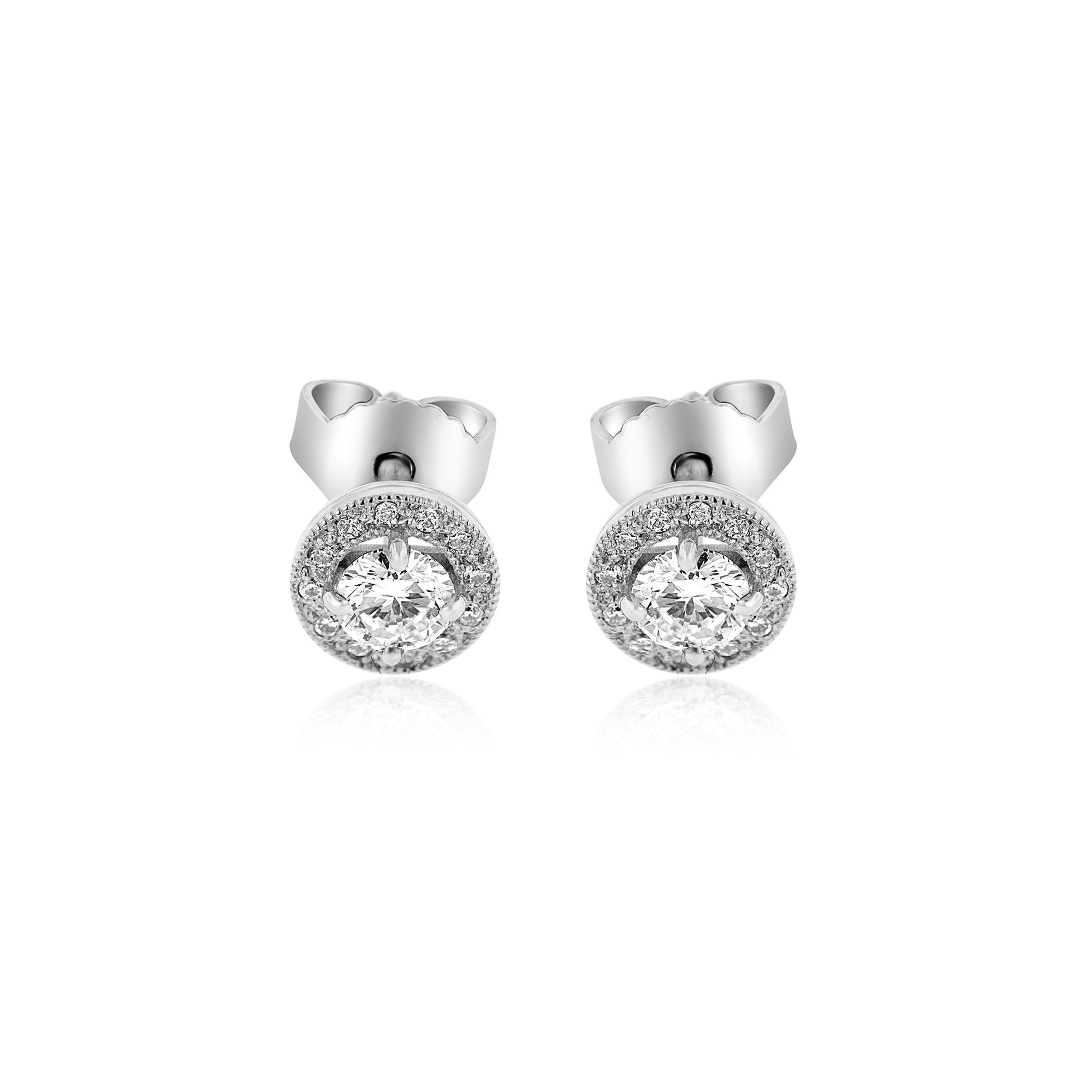 Vintage Inspired Round Diamond Halo Stud Earrings