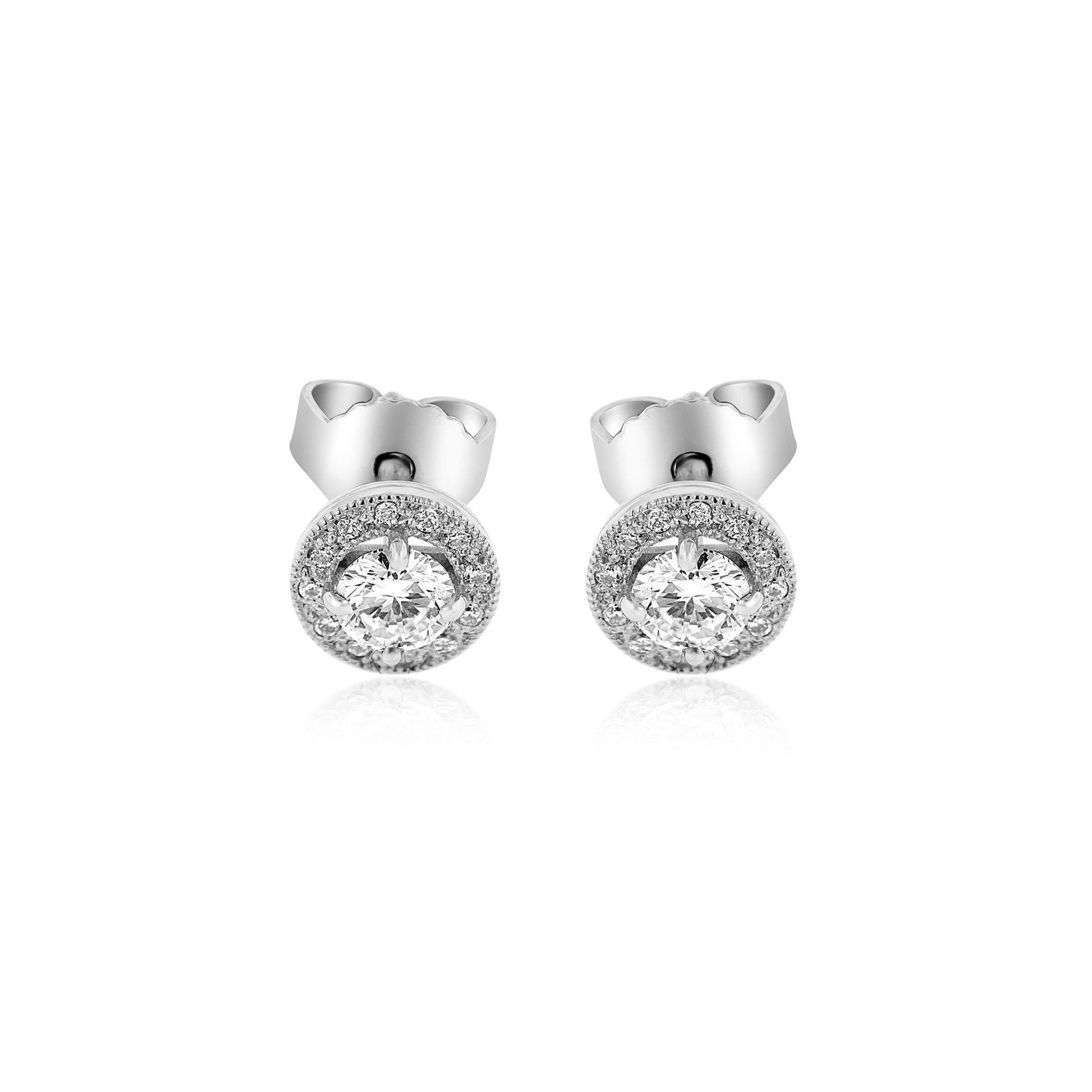 Vintage Inspired Round Diamond Halo Stud Earrings