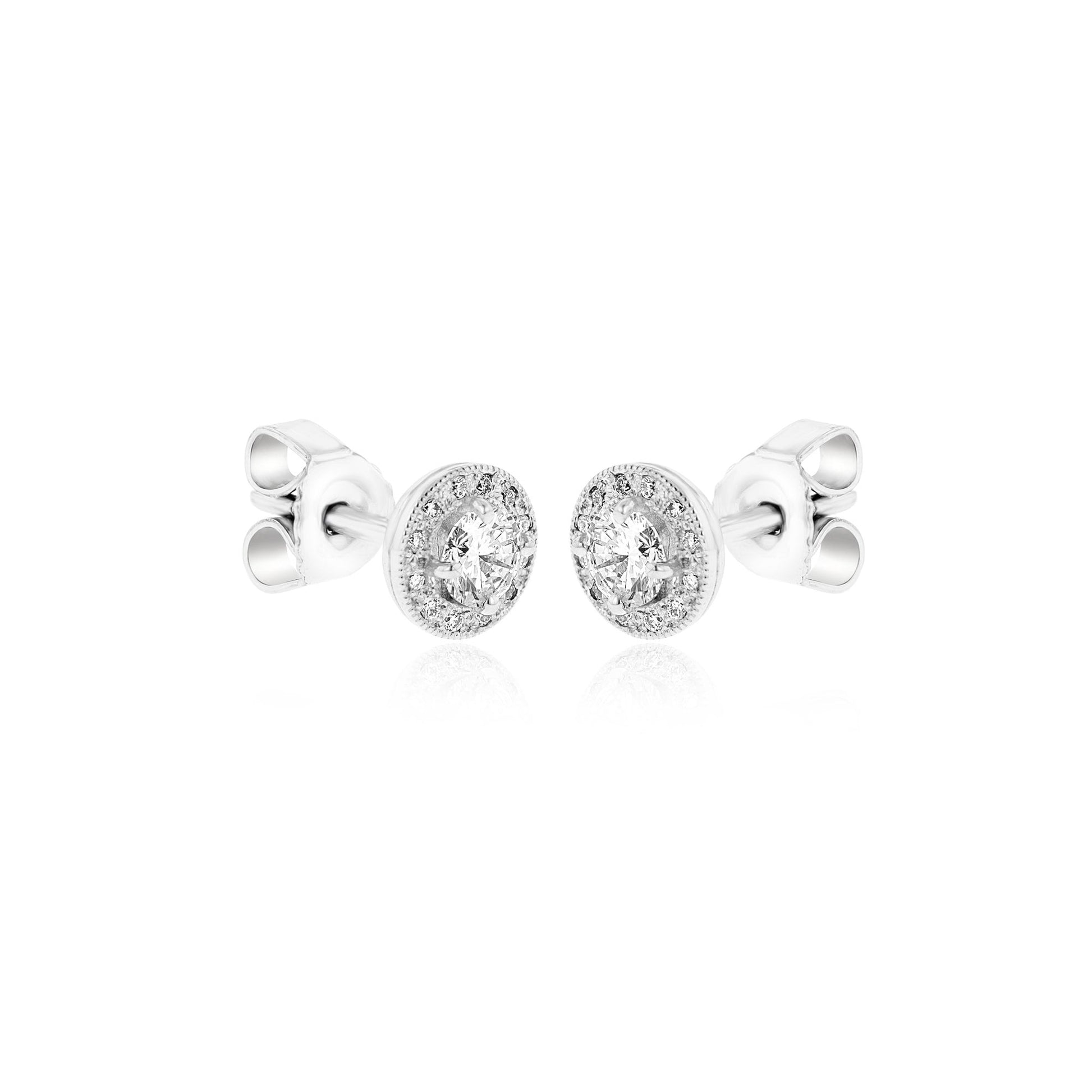 Vintage Inspired Round Diamond Halo Stud Earrings