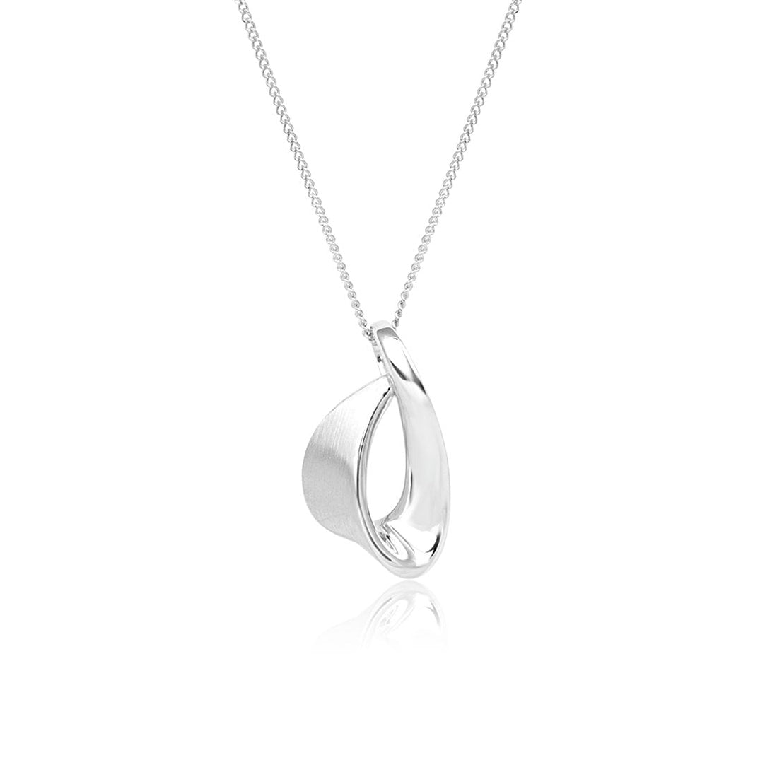 9ct White Gold Polished and Satin Ribbon Loop Necklace