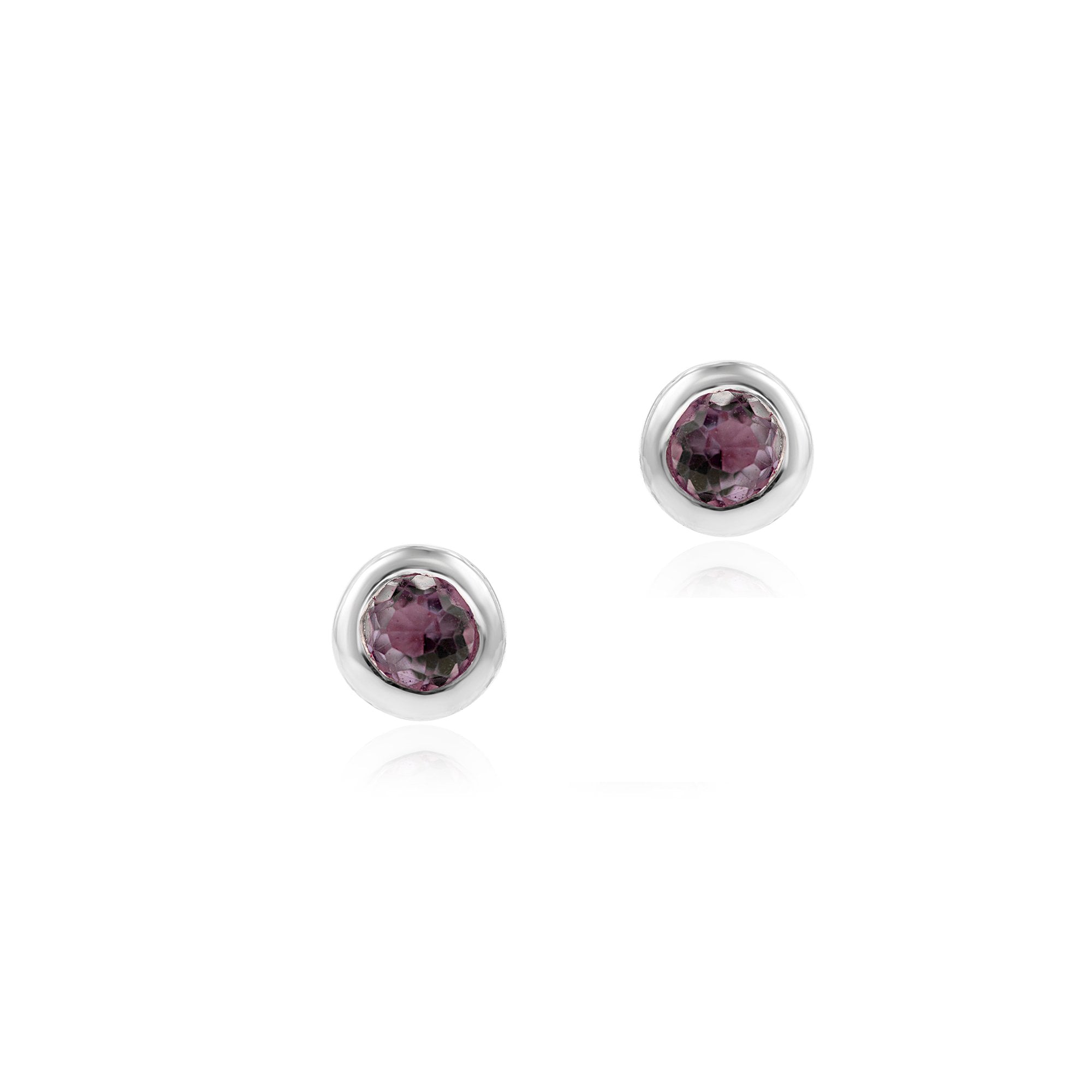 Silver Round Amethyst Stud Earrings