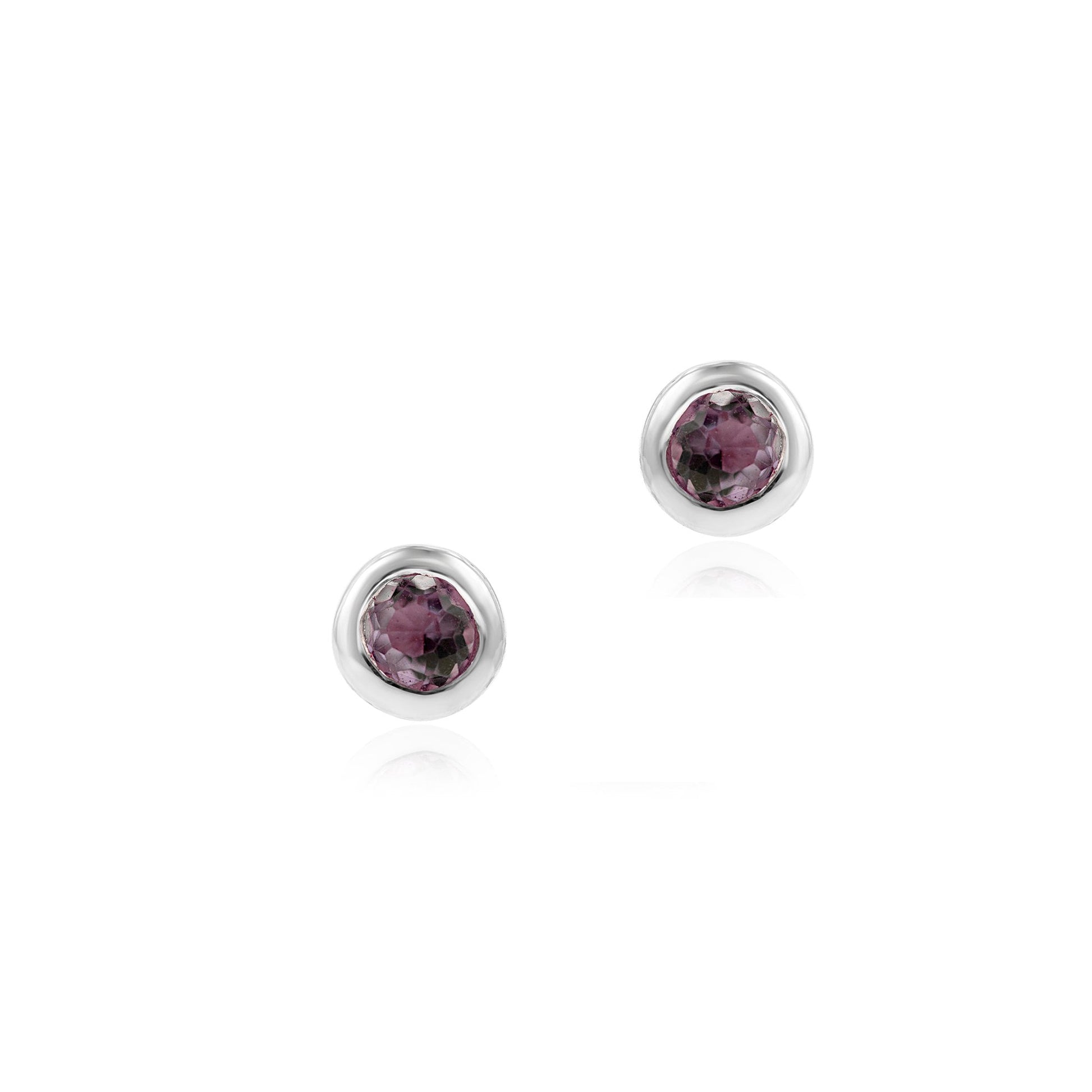 Silver Round Amethyst Stud Earrings