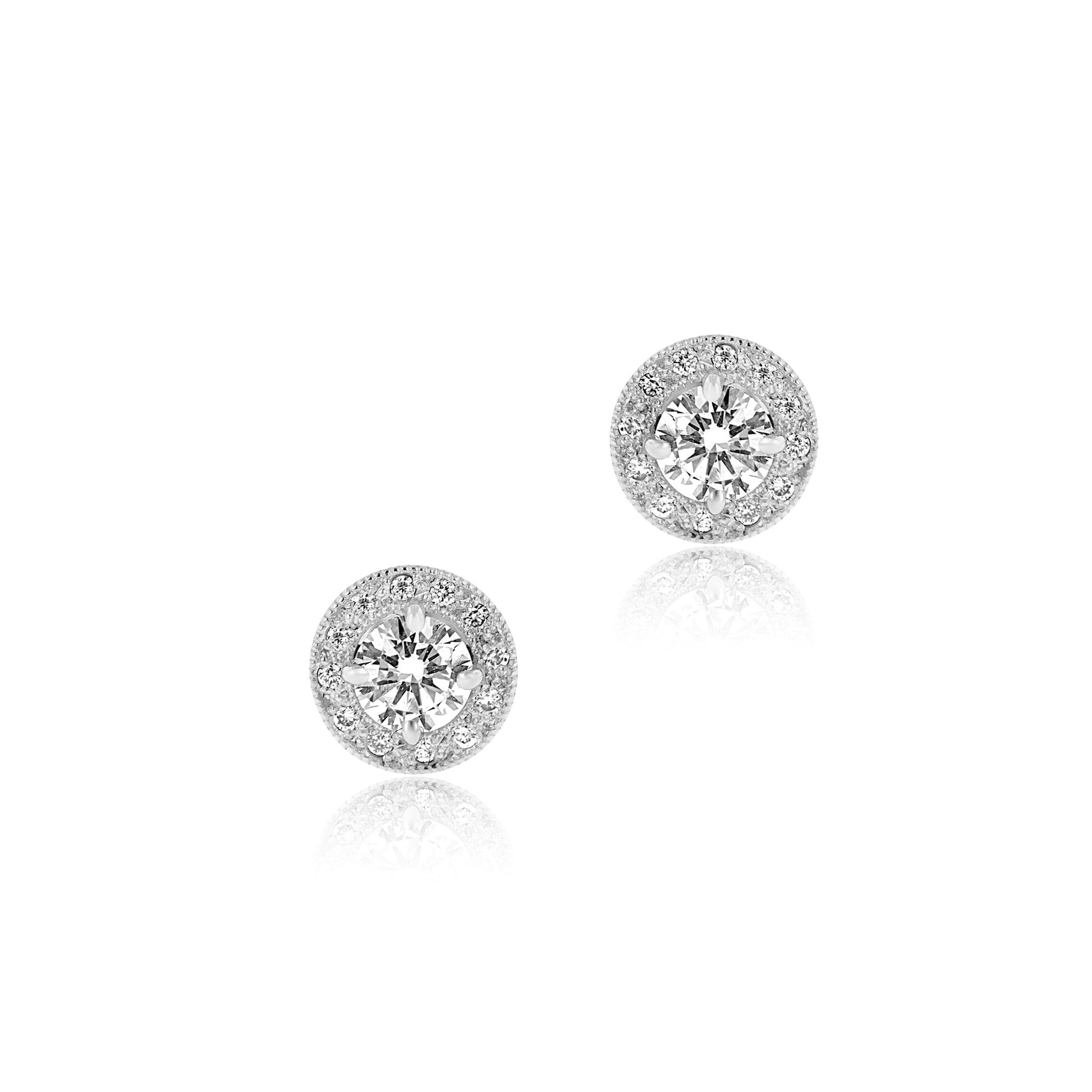 Vintage Inspired Round Diamond Halo Stud Earrings