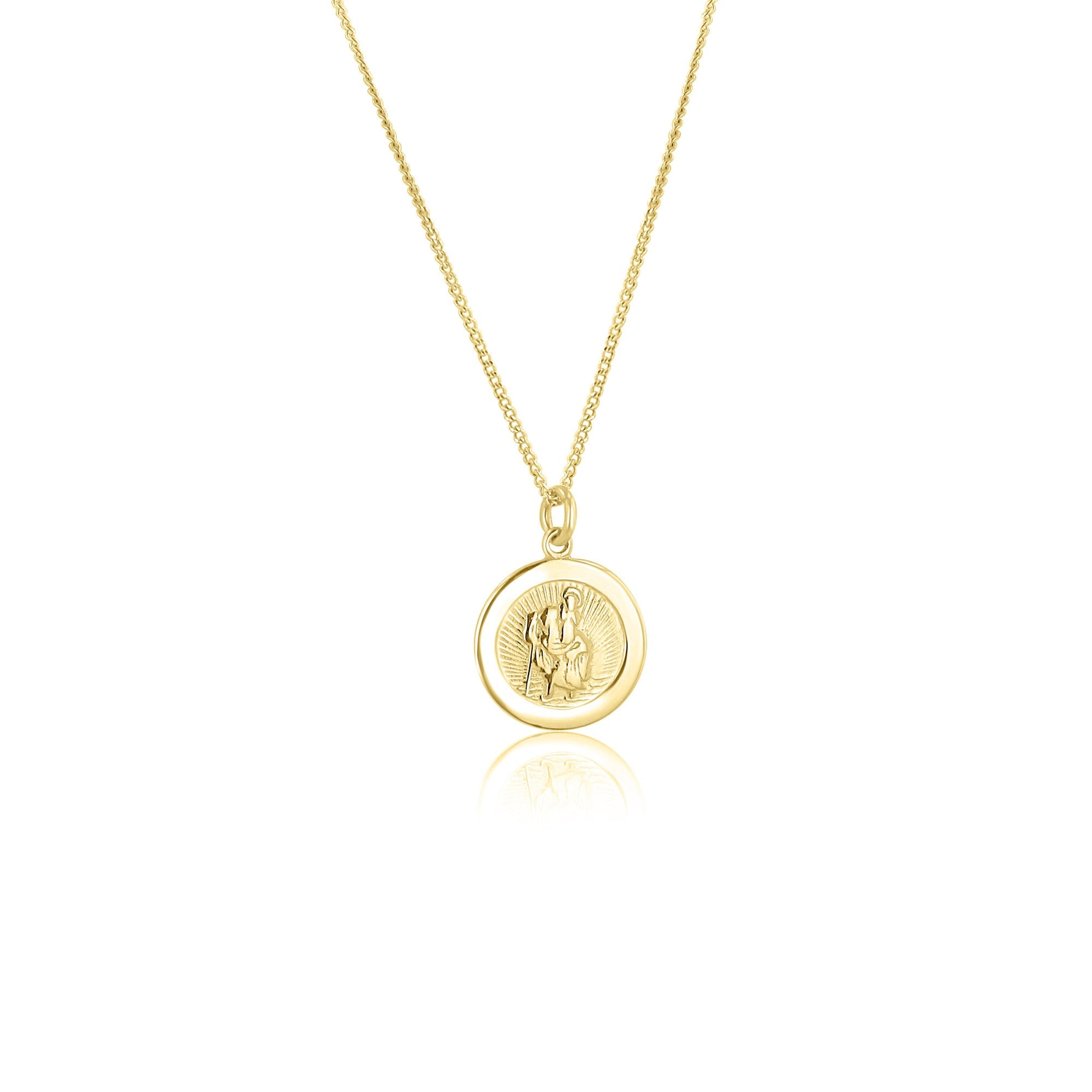 9ct Yellow Gold St.Christopher Round Pendant With 16"-18" Adjustable Fine Curb Chain