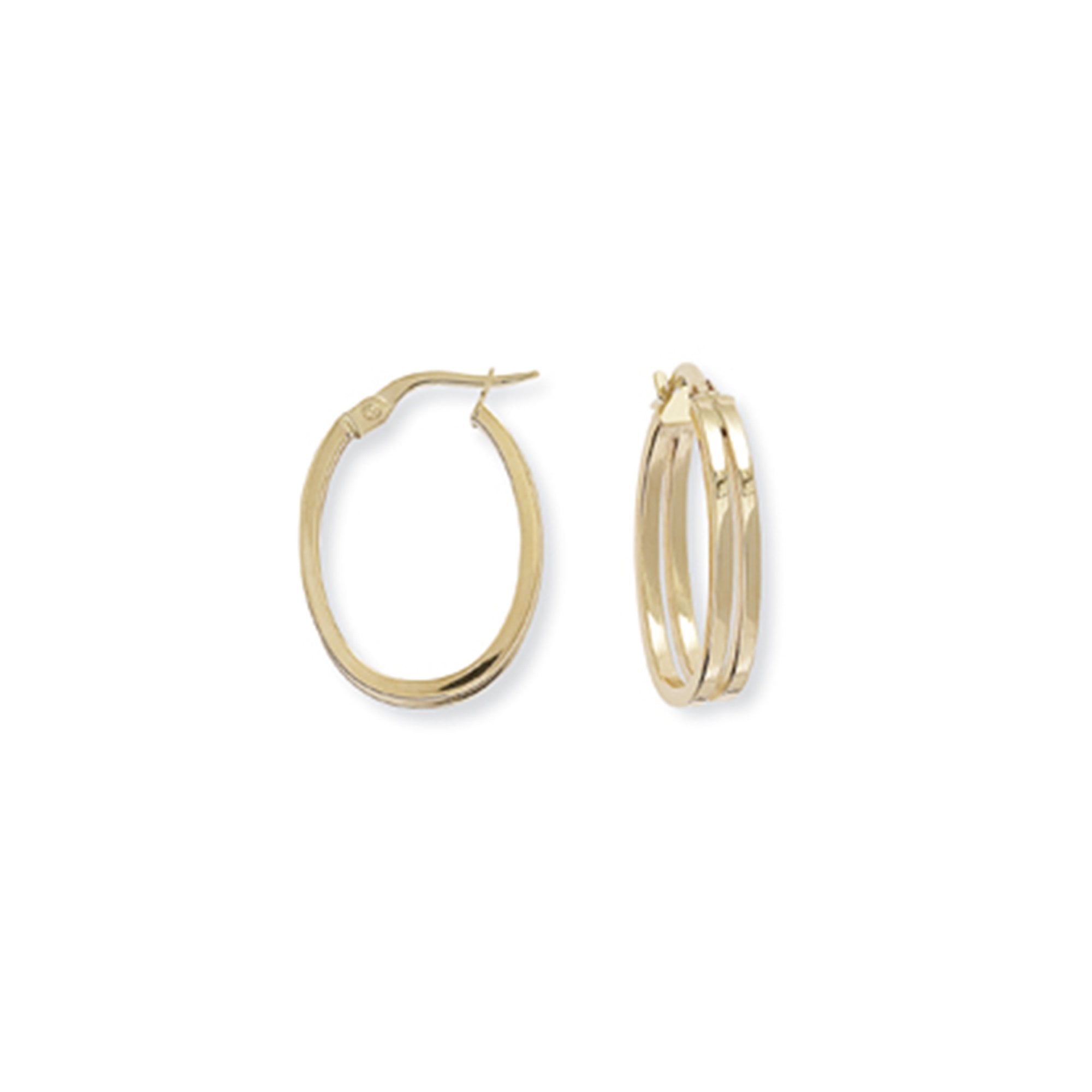 9ct Yellow Gold Oval Double Hoop Earrings