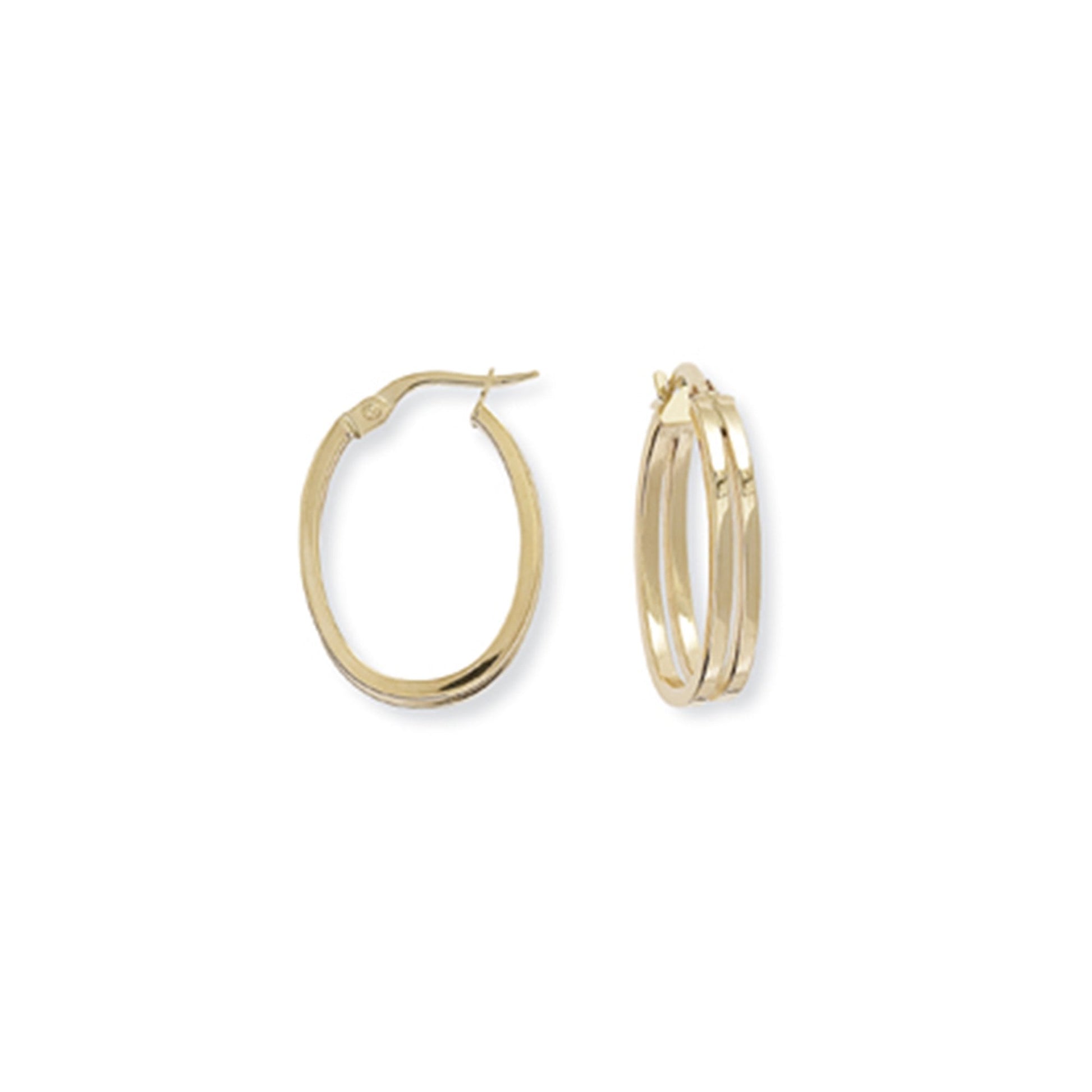 9ct Yellow Gold Oval Double Hoop Earrings