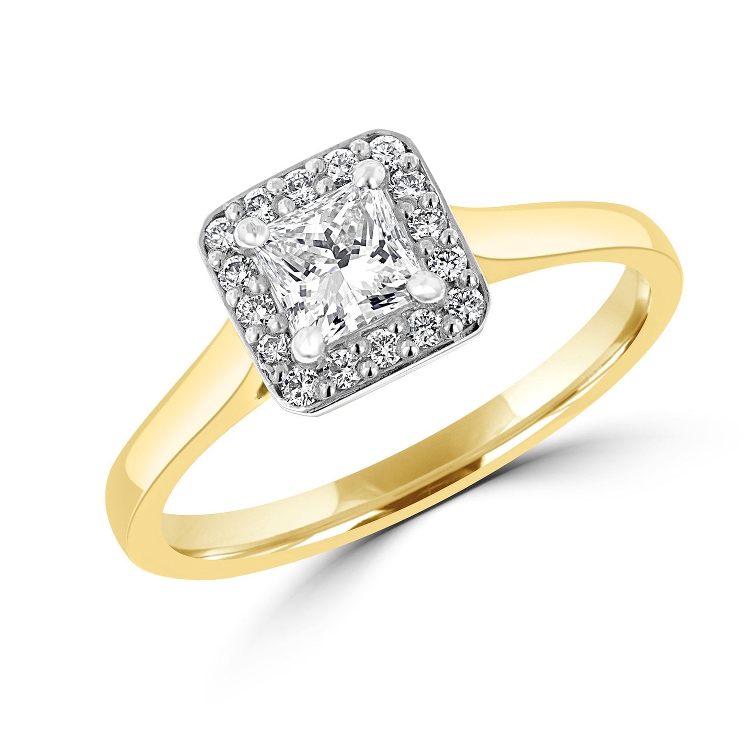18ct Yellow Gold Cluster Ring With Princess Cut Diamond Total 0.64ct