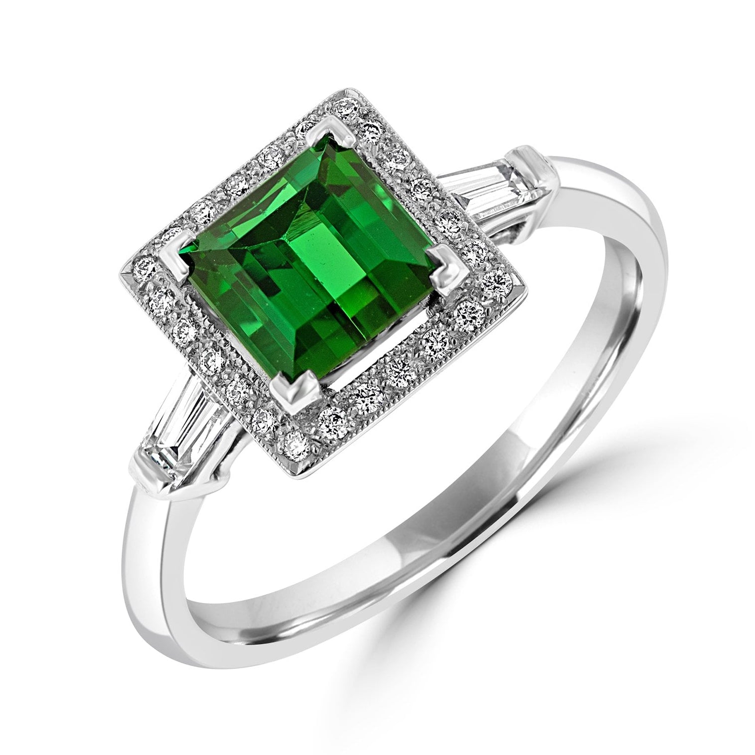 Deep Green Tourmaline and Diamond Ring
