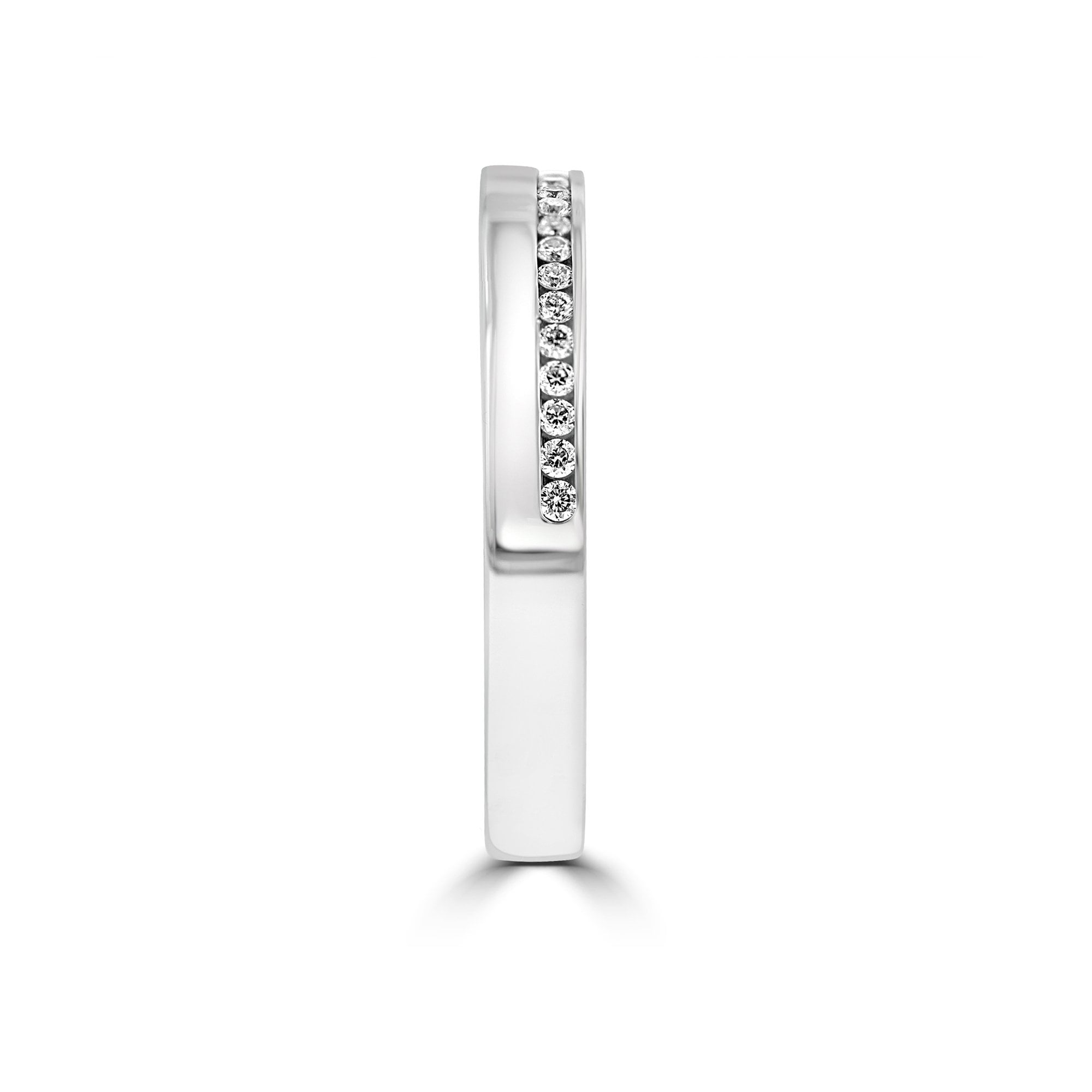 18ct White Gold 3mm Wedding Band with Off Set Row of Diamonds 0.13ct