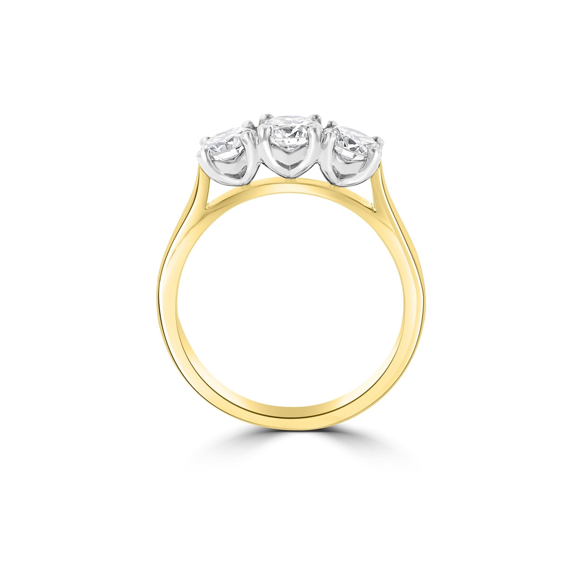 18ct Yellow Gold and Platinum Three Stone Engagement Ring with Round Brilliant Cut Diamonds