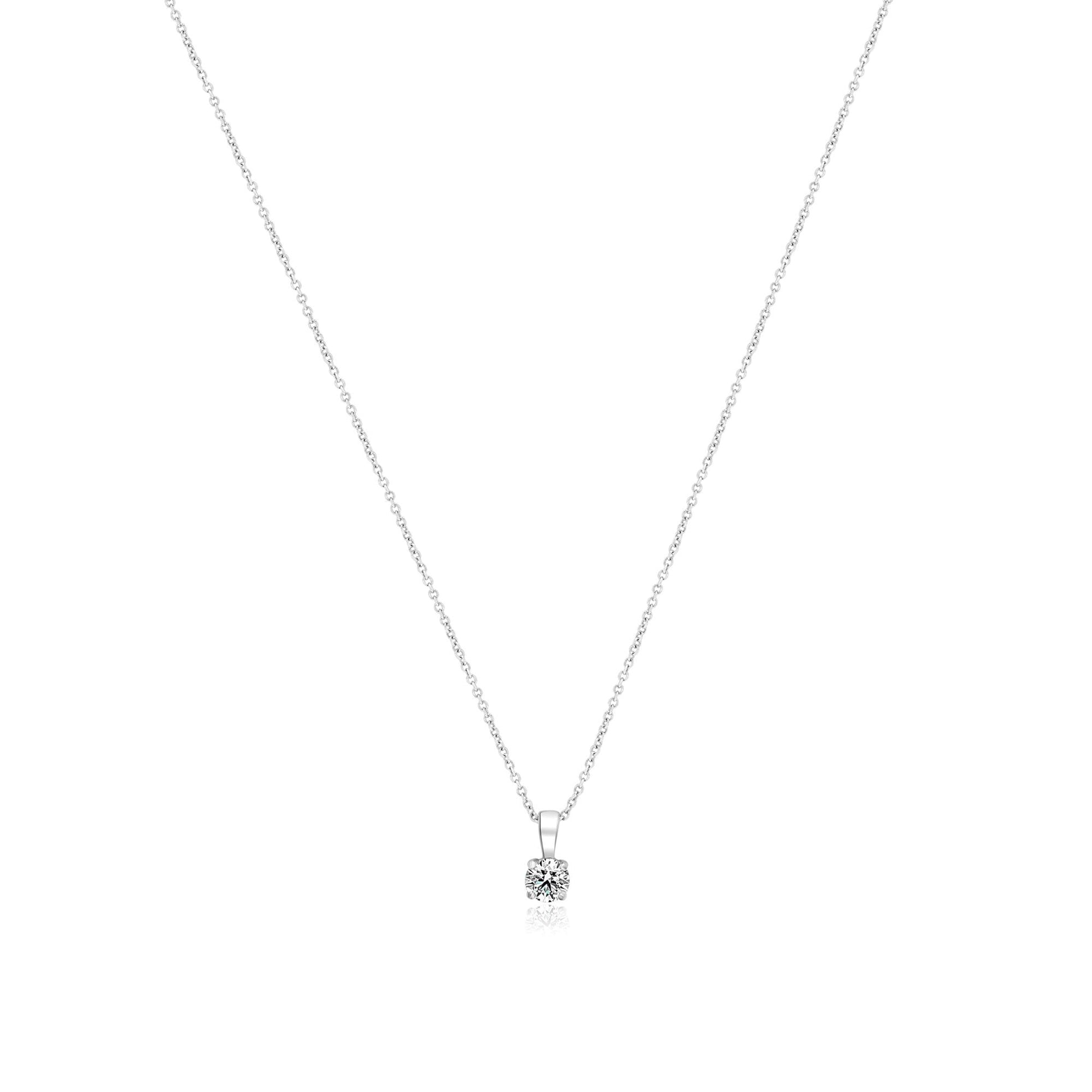 18ct White Gold Round Brilliant Cut Diamond Pendant Necklace