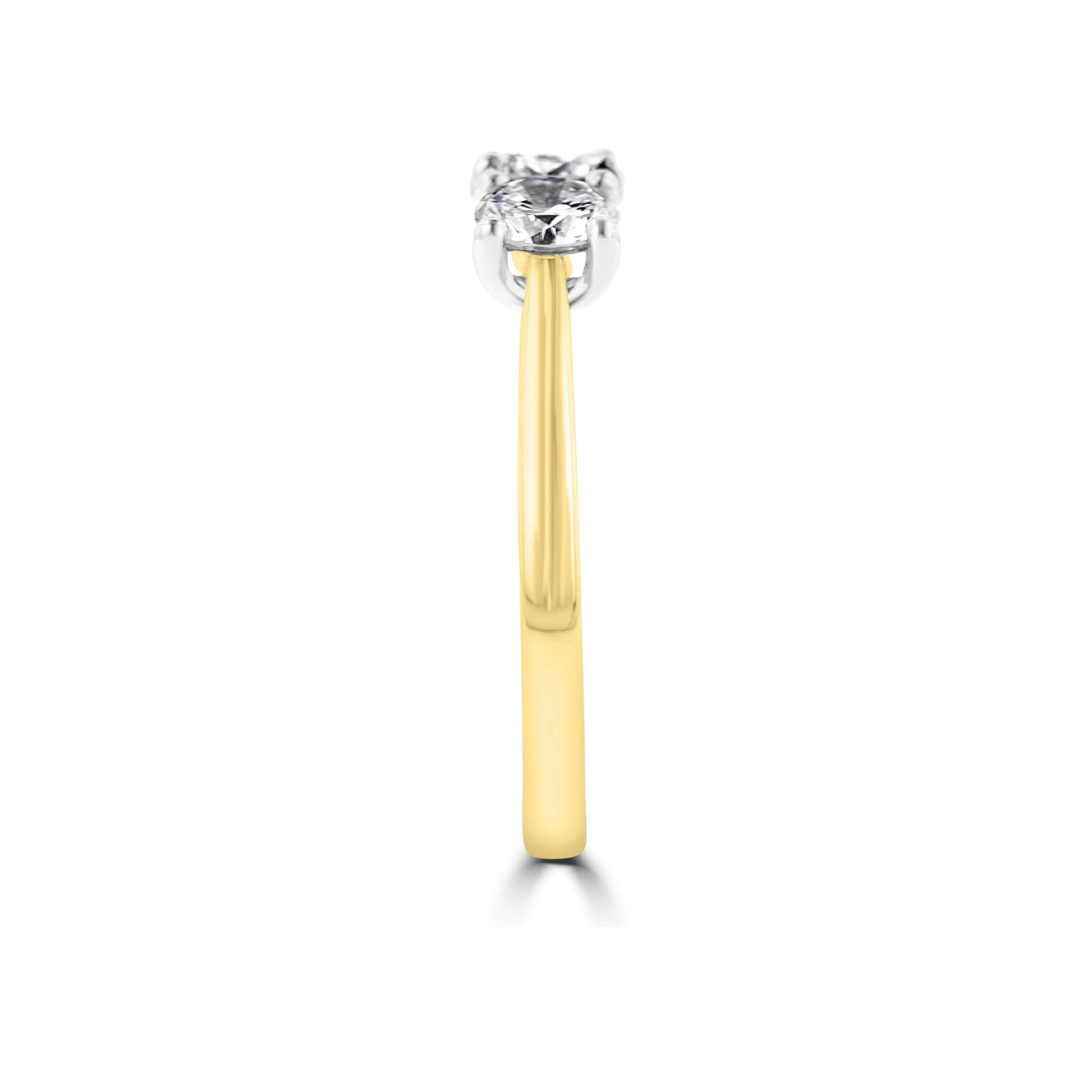 18ct Yellow Gold and Platinum Three Stone Engagement Ring with Round Brilliant Cut Diamonds