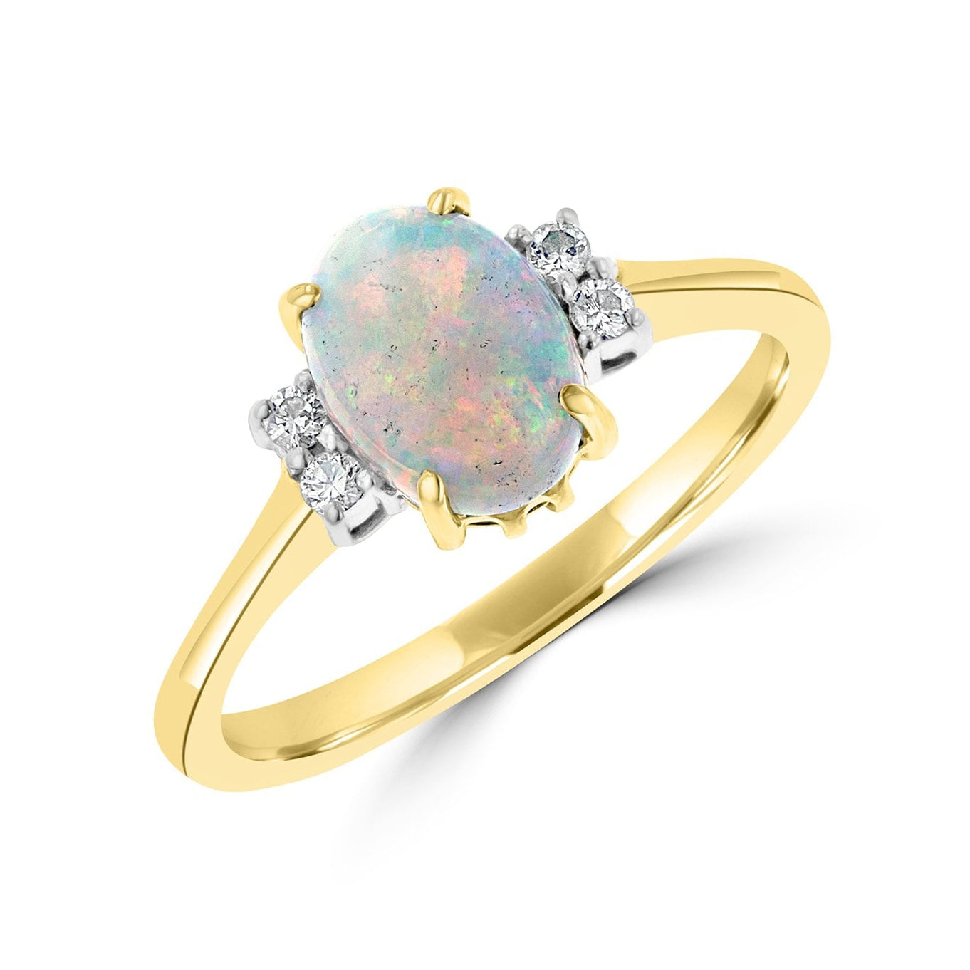 9ct Yellow Gold Dress Ring with Opal and Two Diamonds Each Side