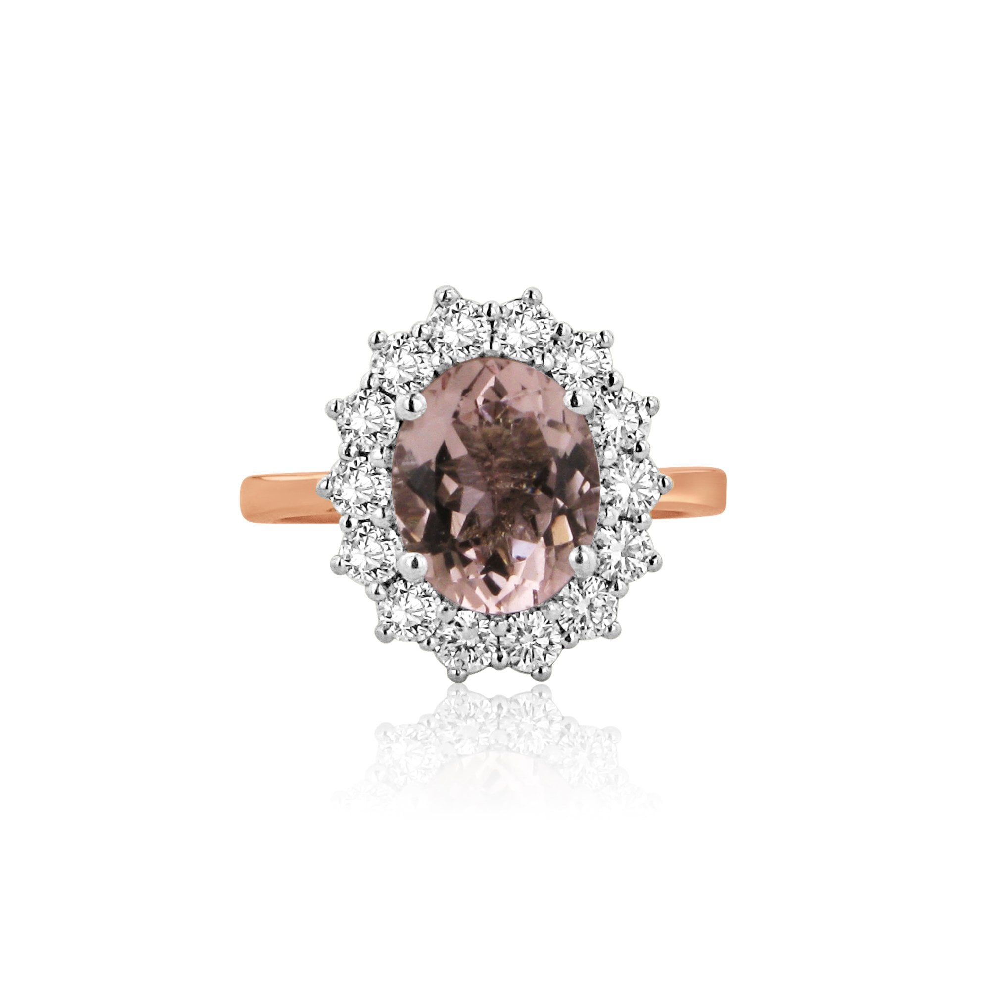 18ct Rose Gold Oval Cluster Ring With a Light Pink Morganite