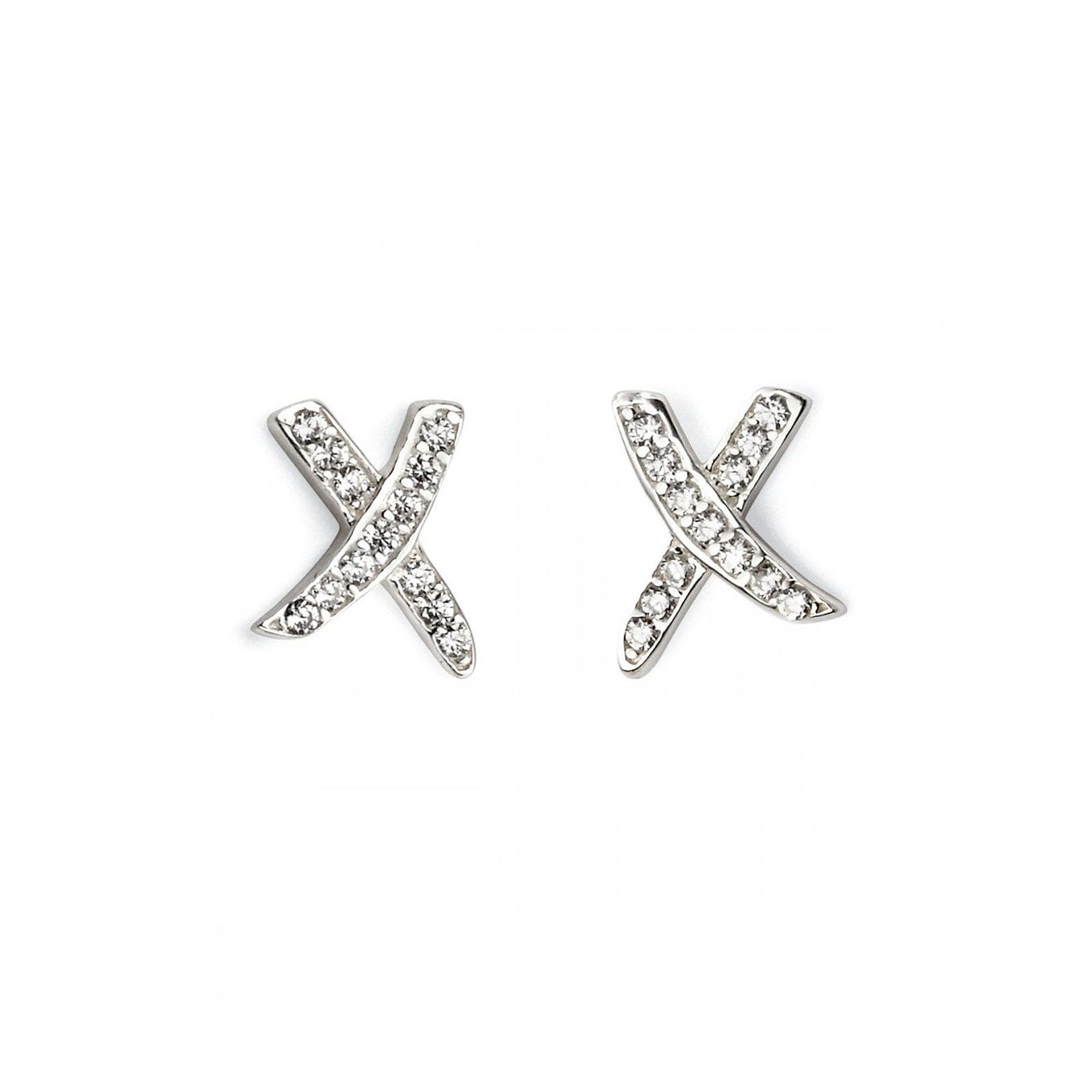 Sterling Silver and CZ Criss Cross Stud Earrings