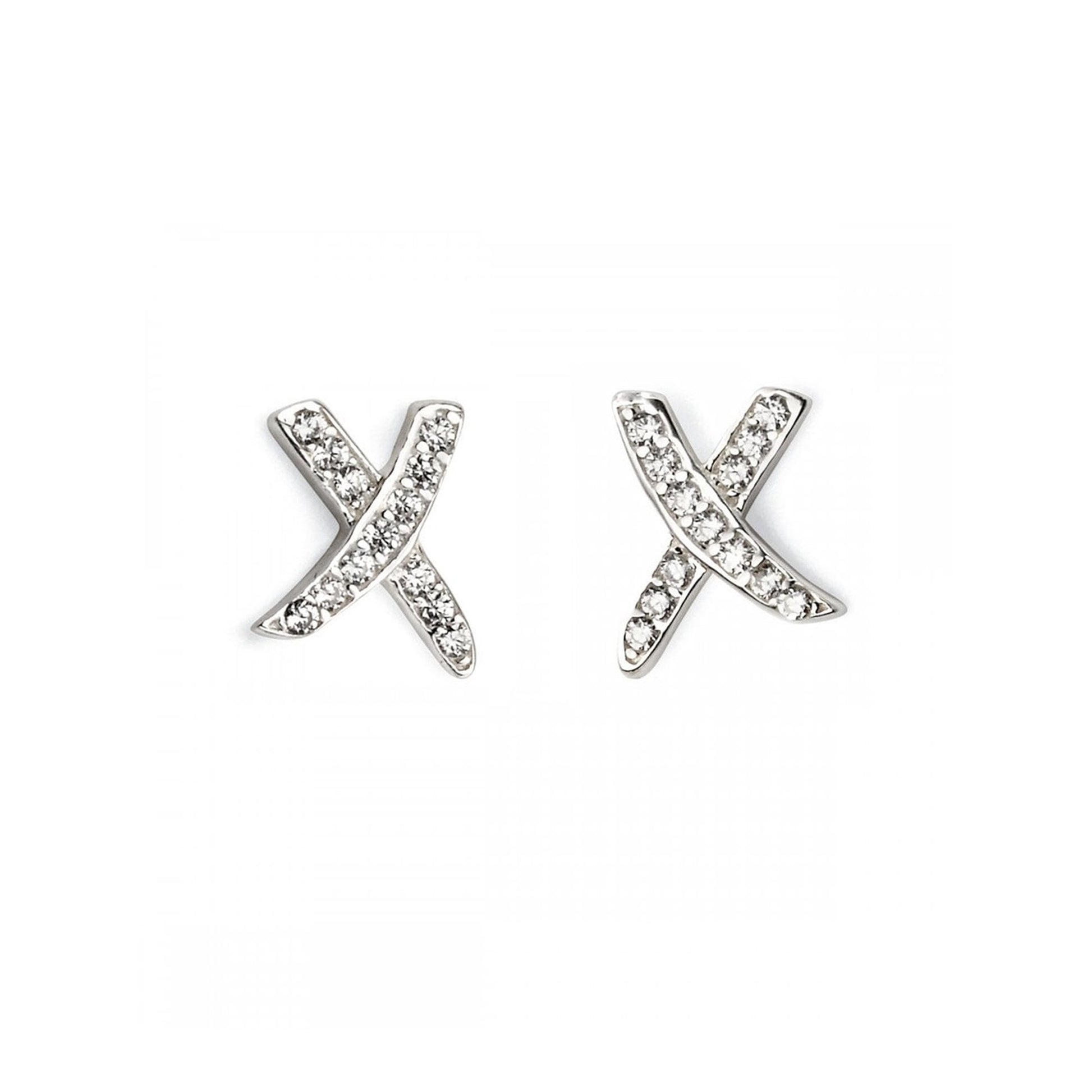 Sterling Silver and CZ Criss Cross Stud Earrings