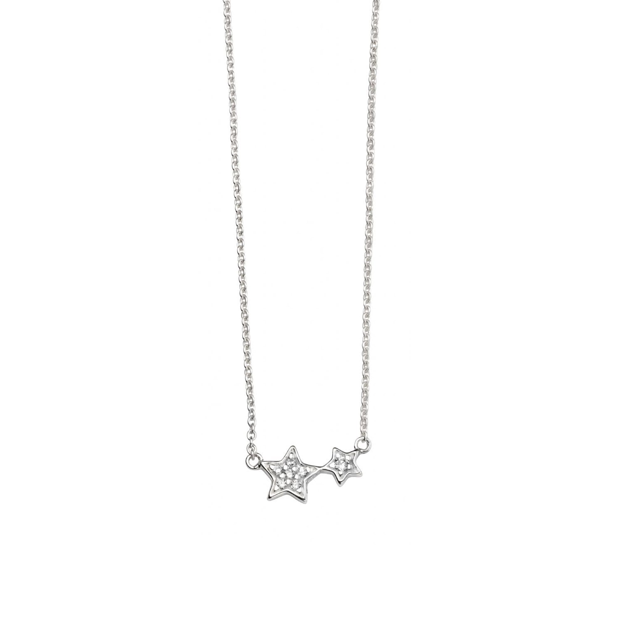 Sterling Silver Double Star Necklace With CZ's
