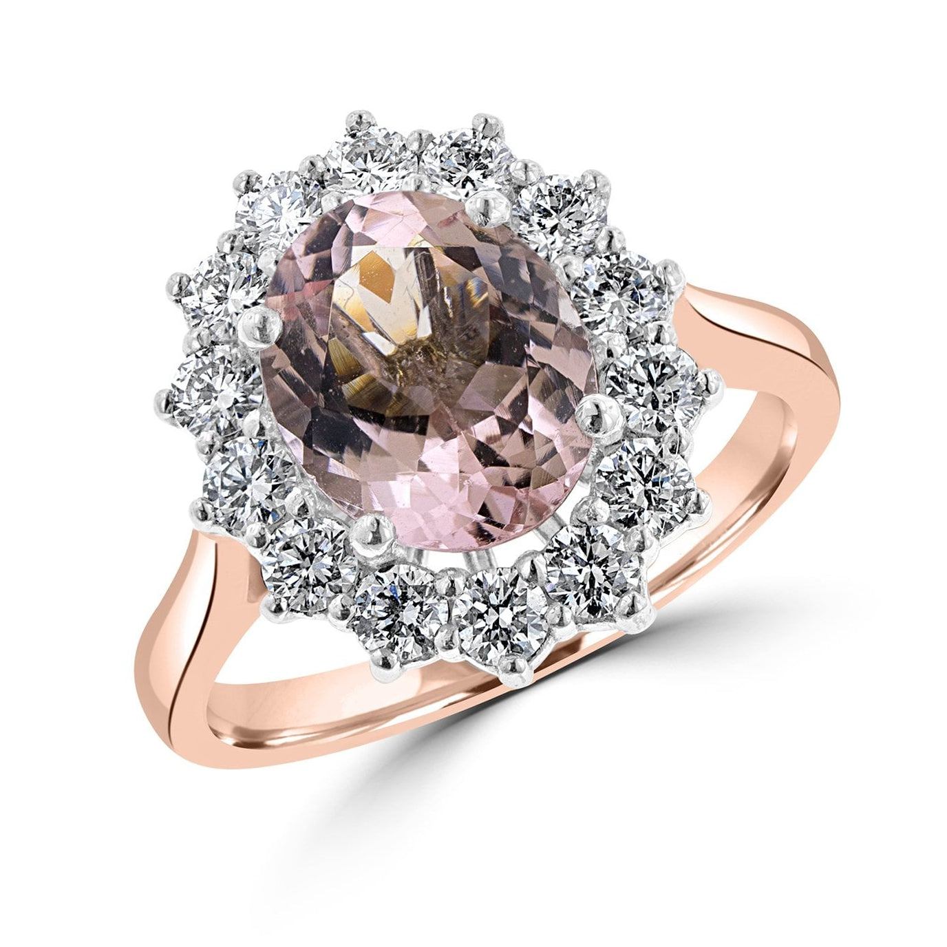 18ct Rose Gold Oval Cluster Ring With a Light Pink Morganite