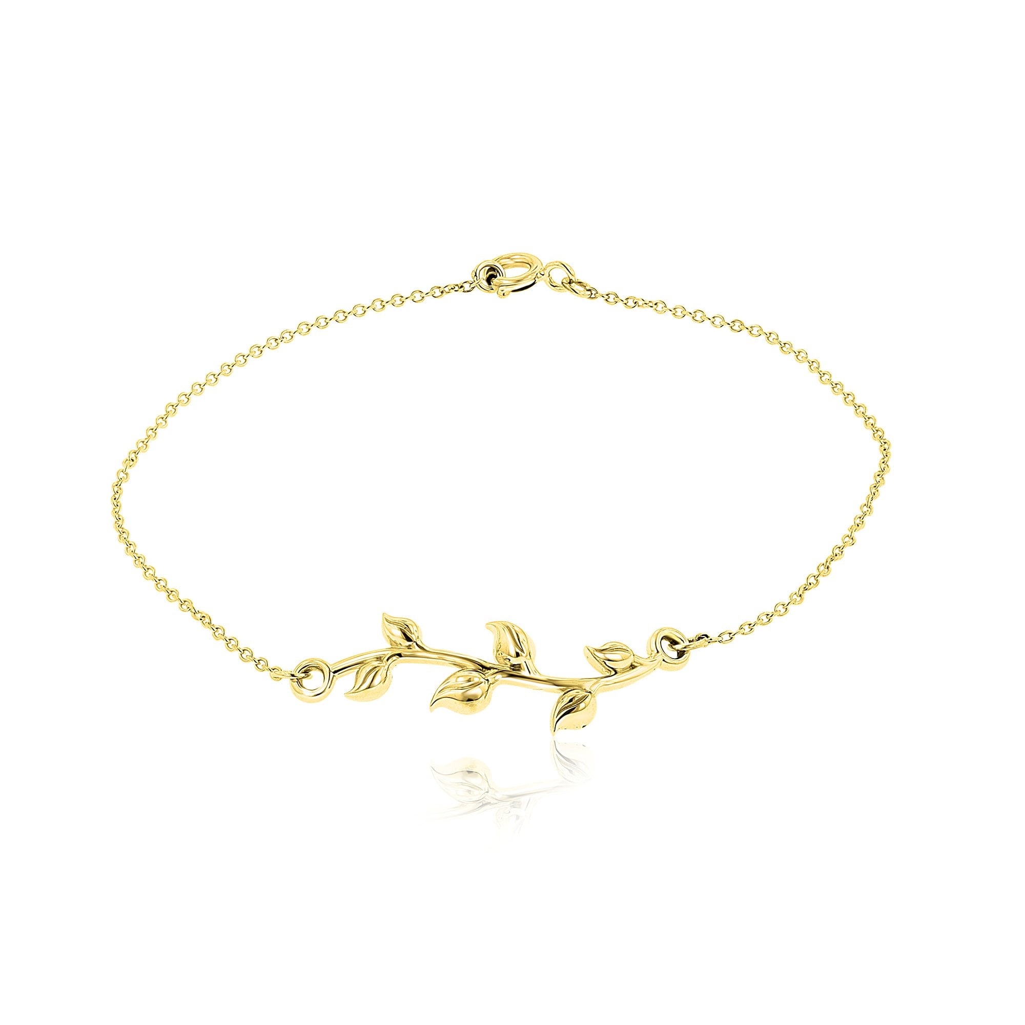 Delicate 9ct Yellow Gold Six Leaf Branch Bracelet