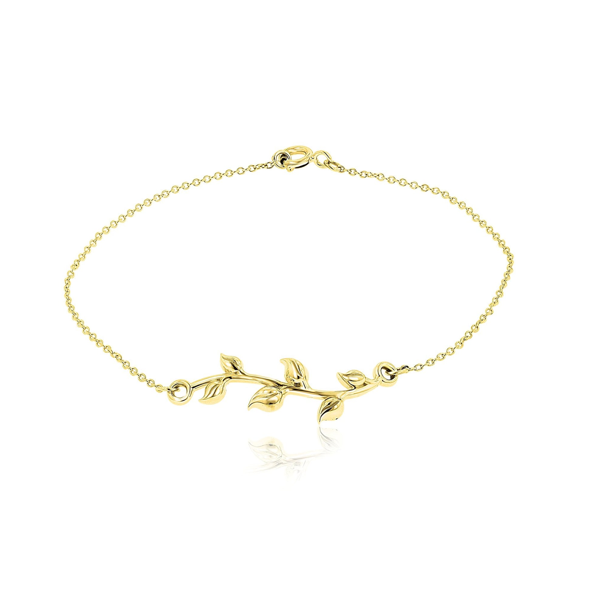 Delicate 9ct Yellow Gold Six Leaf Branch Bracelet