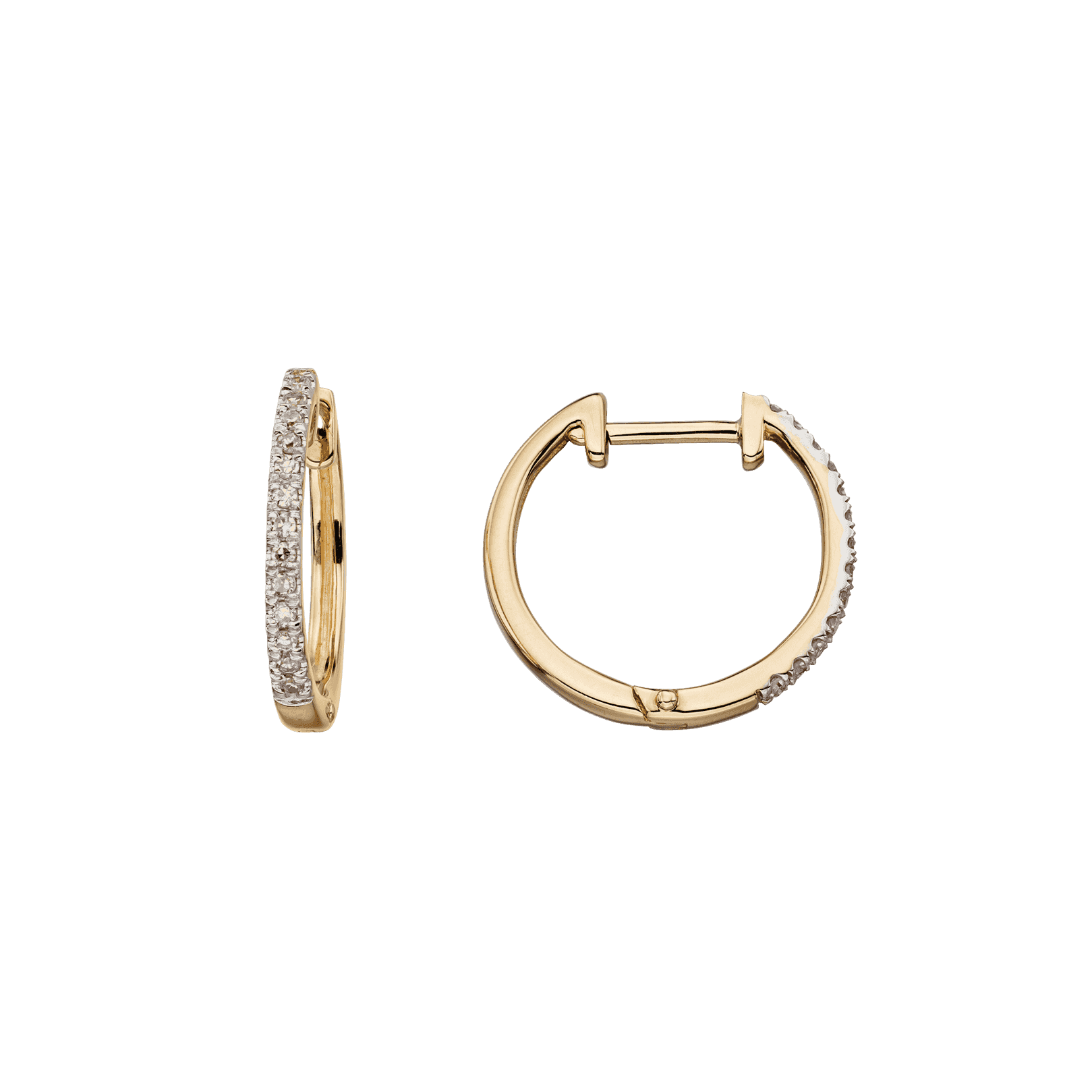 9ct Yellow Gold Delicate Diamond Small Hinged Hoop Earrings