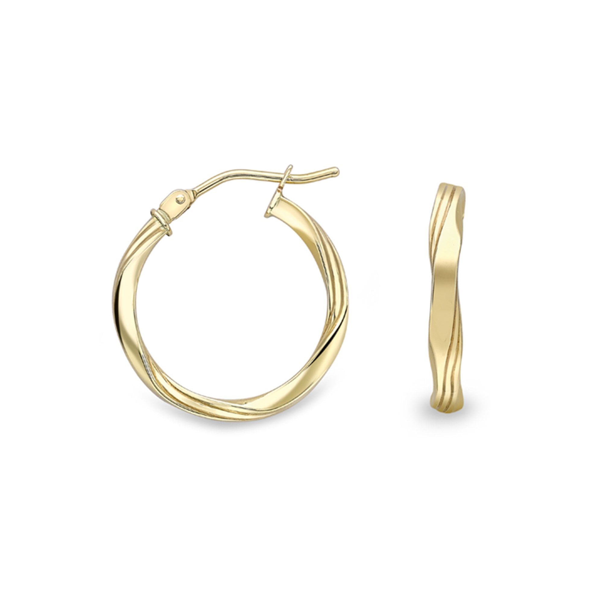 9ct Yellow Gold Hinge Top Hoops with Subtle Wave Pattern and Tramlines
