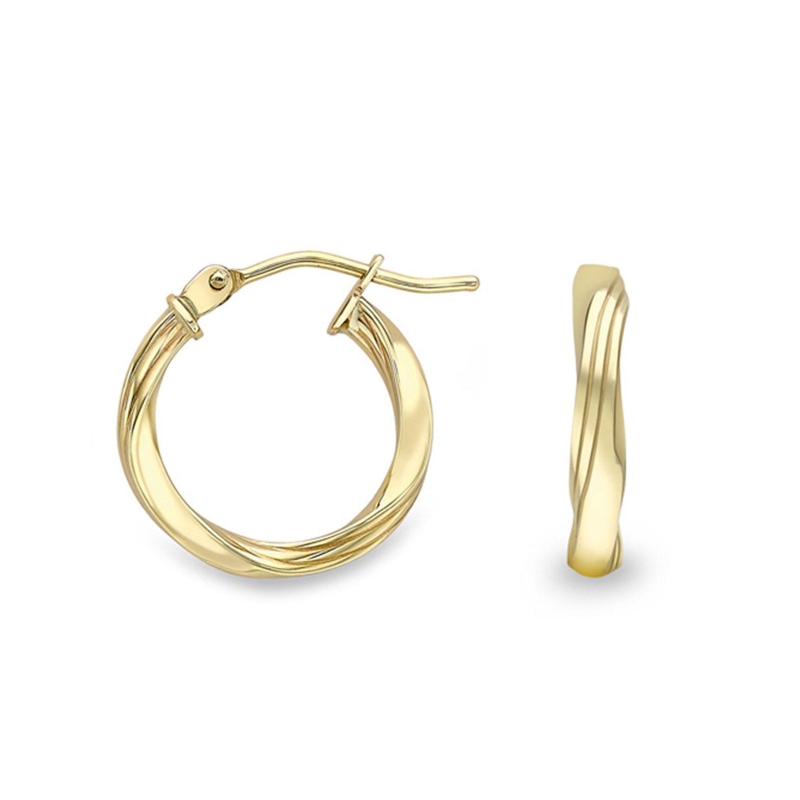 9ct Yellow Gold Small Hinge Top Hoops with Subtle Wave Pattern