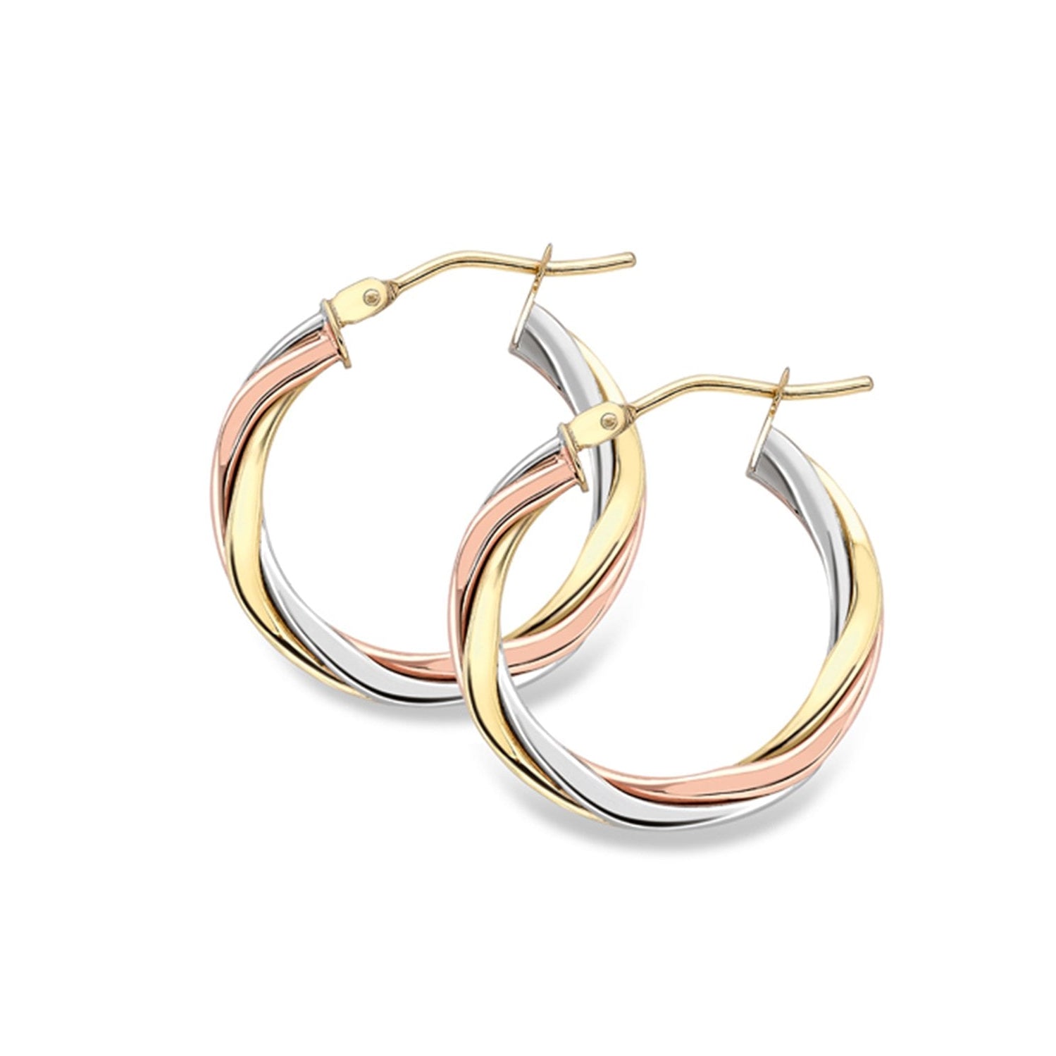 9ct Mixed Gold Hinged Top Twisted Hoops