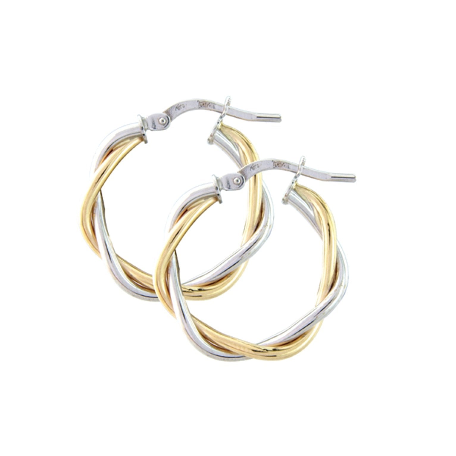 9ct Mixed Yellow and White Gold Hinged Top Twisted Hoops