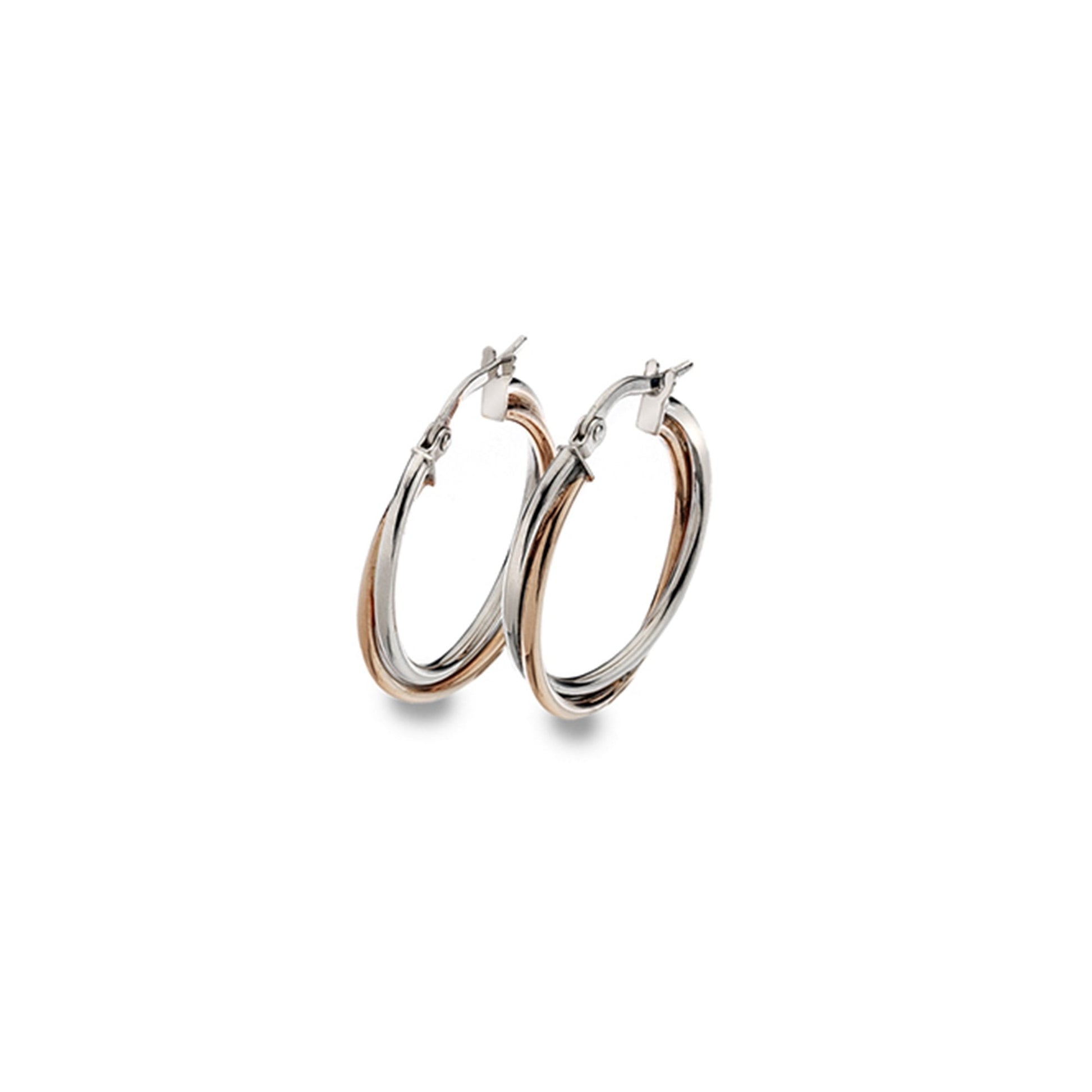 9ct Mixed Rose and White Gold Hinged Top Twisted Hoops