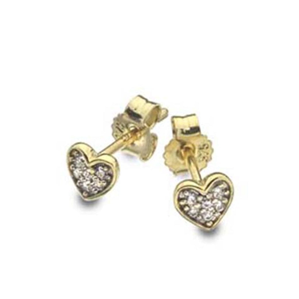 9ct Yellow Gold Heart Stud Earrings Pave Set With CZ's