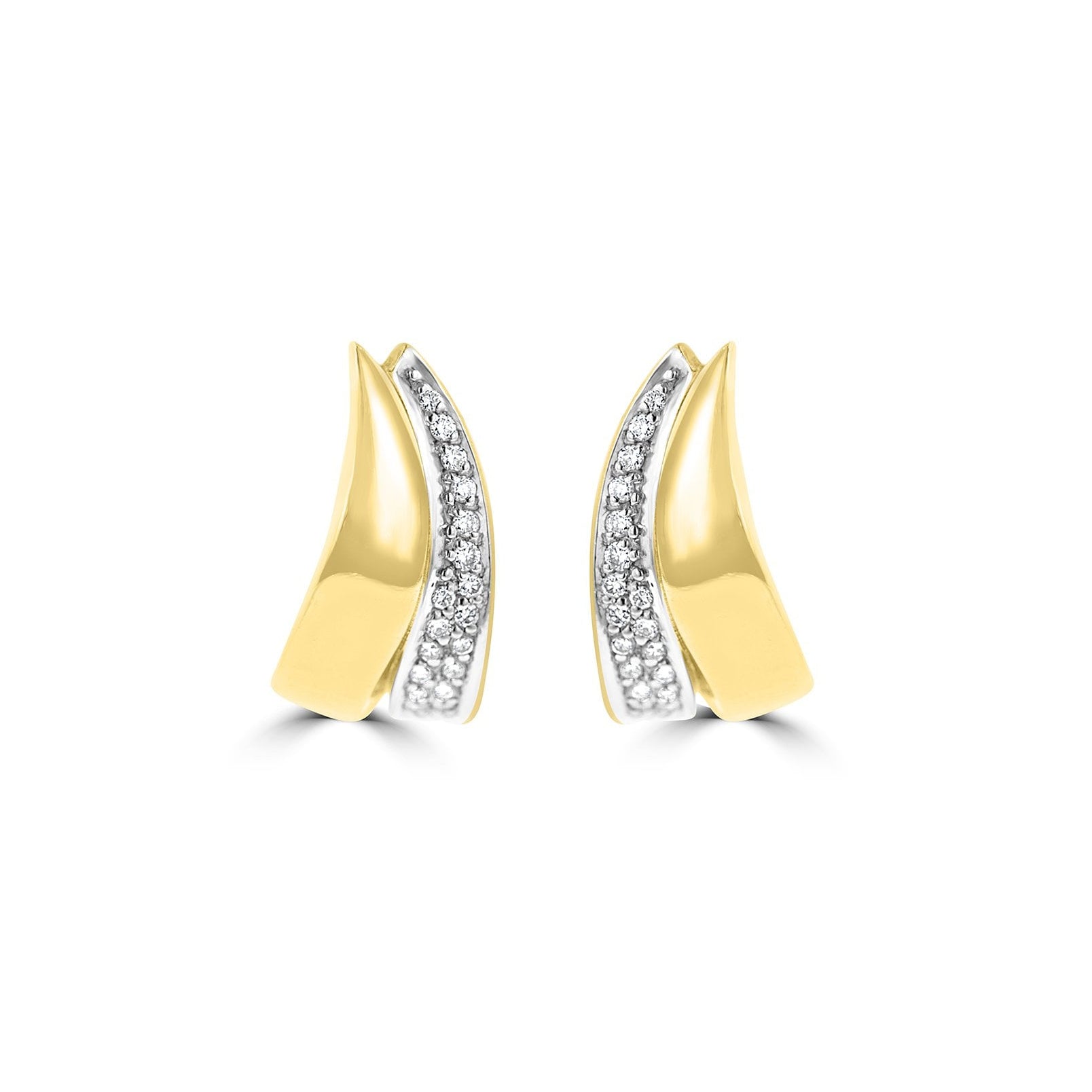 18ct Yellow Gold Wavy Hinged Huggie Diamond Pre-Owned Earrings