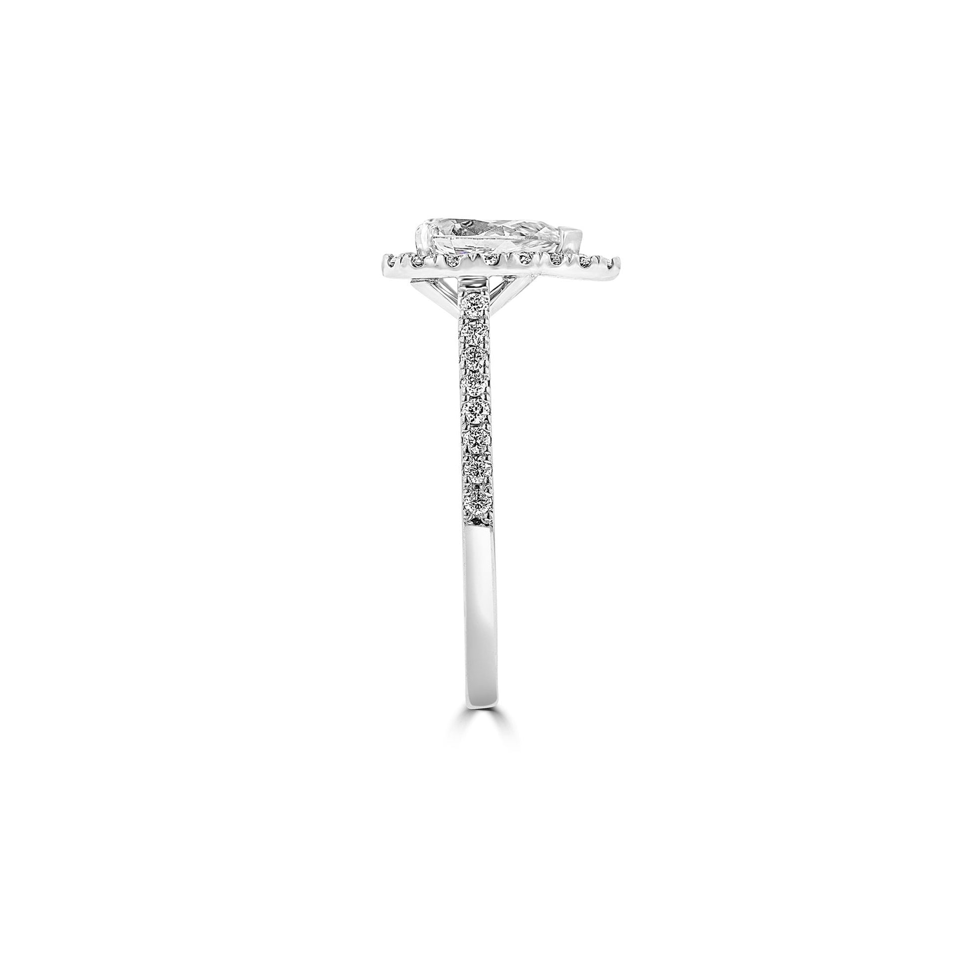 Platinum 0.70ct Pear Shape Diamond Halo Shoulder Set Engagement Ring