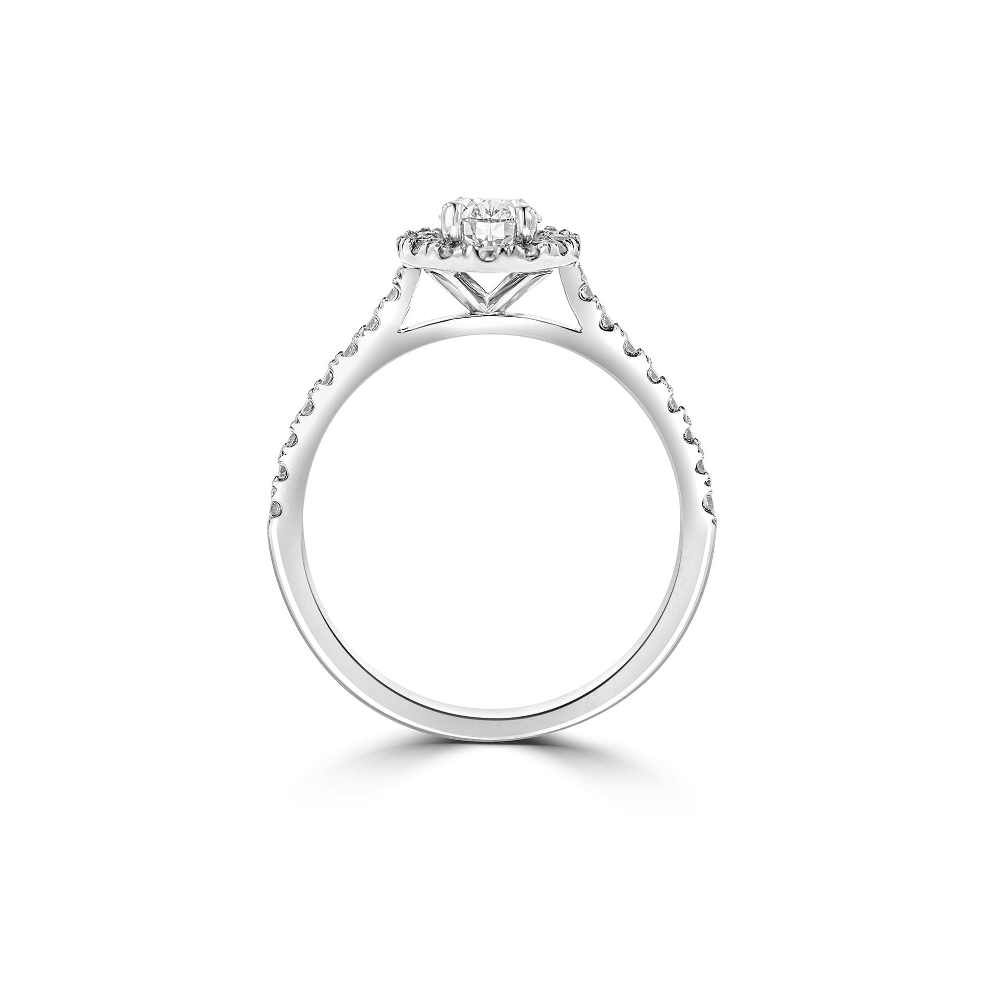 Platinum 0.70ct Pear Shape Diamond Halo Shoulder Set Engagement Ring