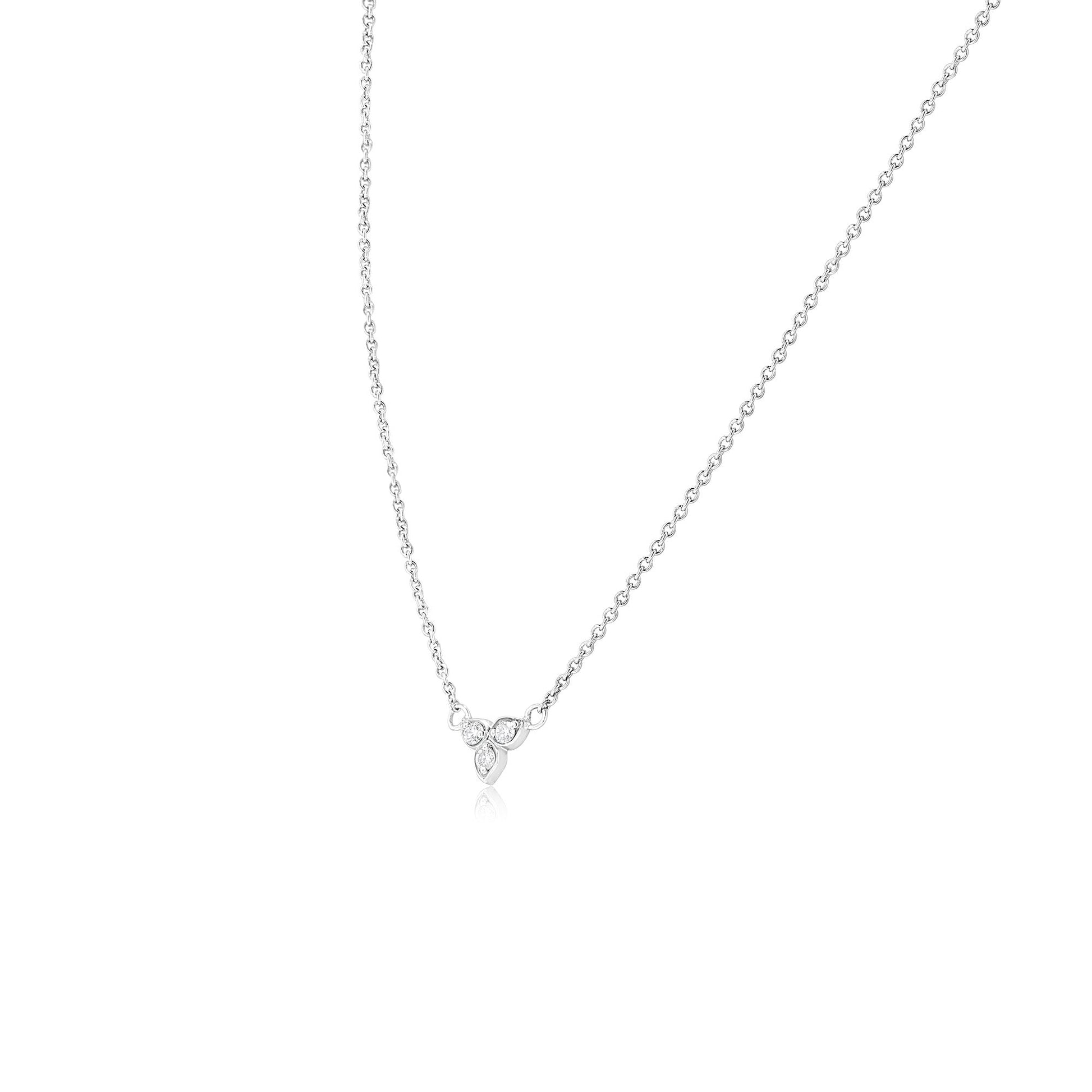 9ct White Gold Three Leaf Diamond Trefoil Necklace