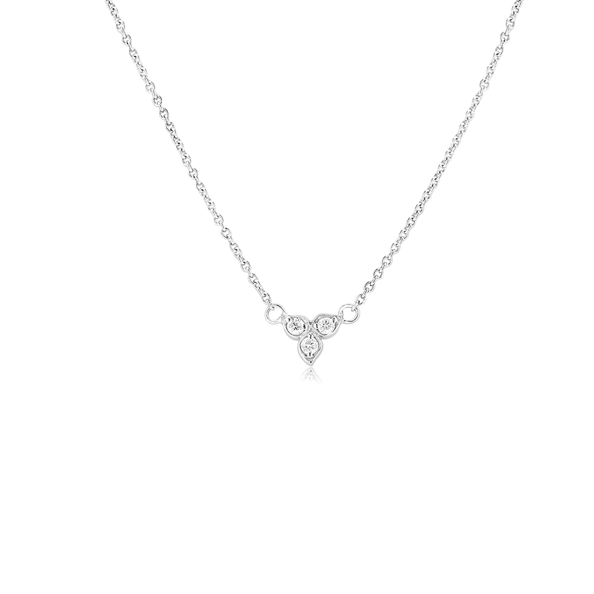 9ct White Gold Three Leaf Diamond Trefoil Necklace