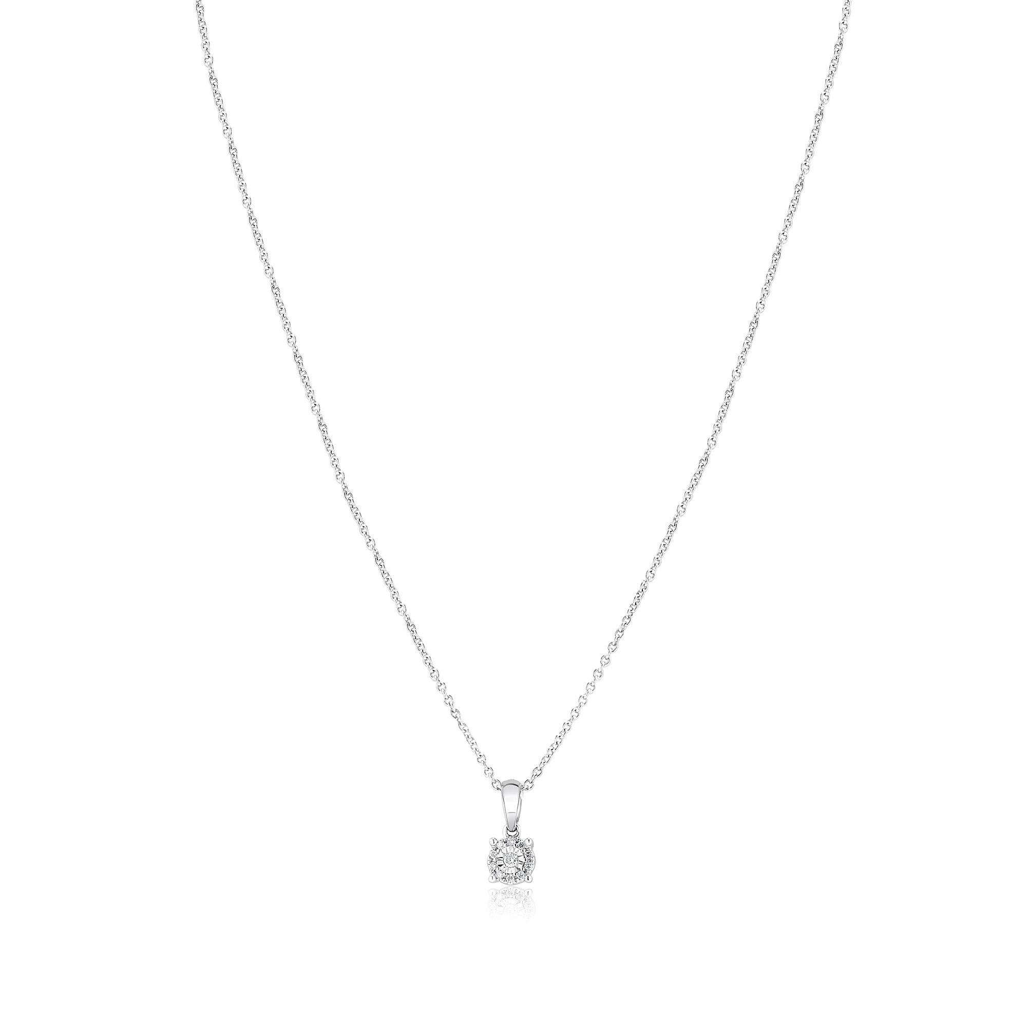 9ct White Gold Illusion Set Diamond Pendant with Adjustable 16"- 18" Trace Chain