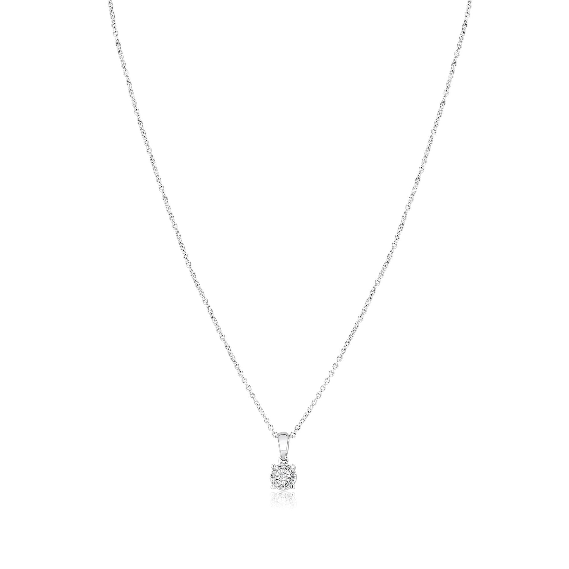 9ct White Gold Illusion Set Diamond Pendant with Adjustable 16"- 18" Trace Chain