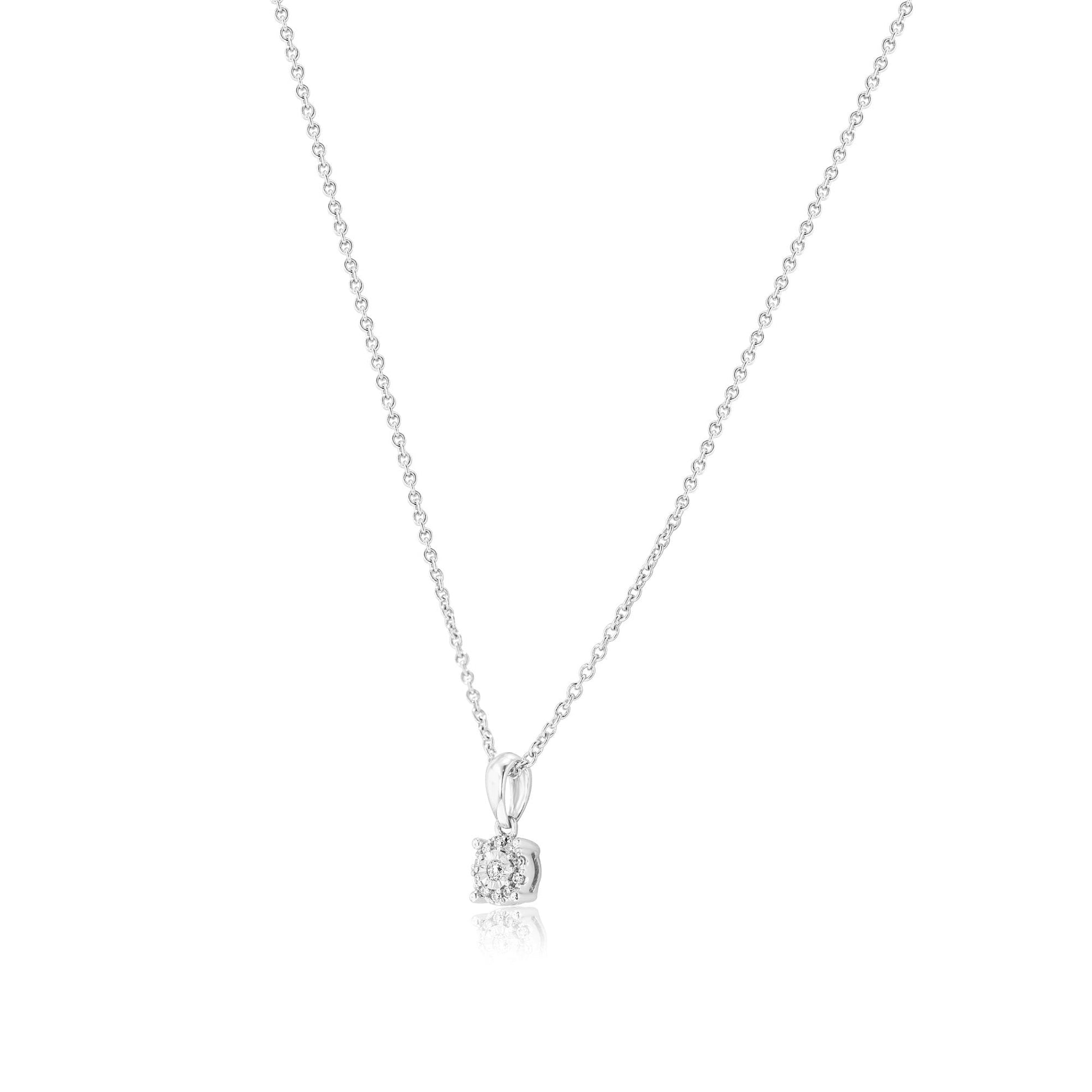 9ct White Gold Illusion Set Diamond Pendant with Adjustable 16"- 18" Trace Chain