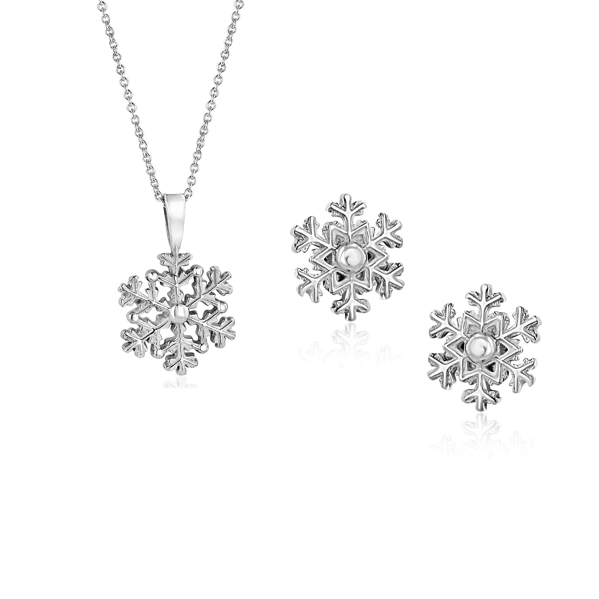 Sterling Silver Winter Snowflake Necklace and Earring Gift Set