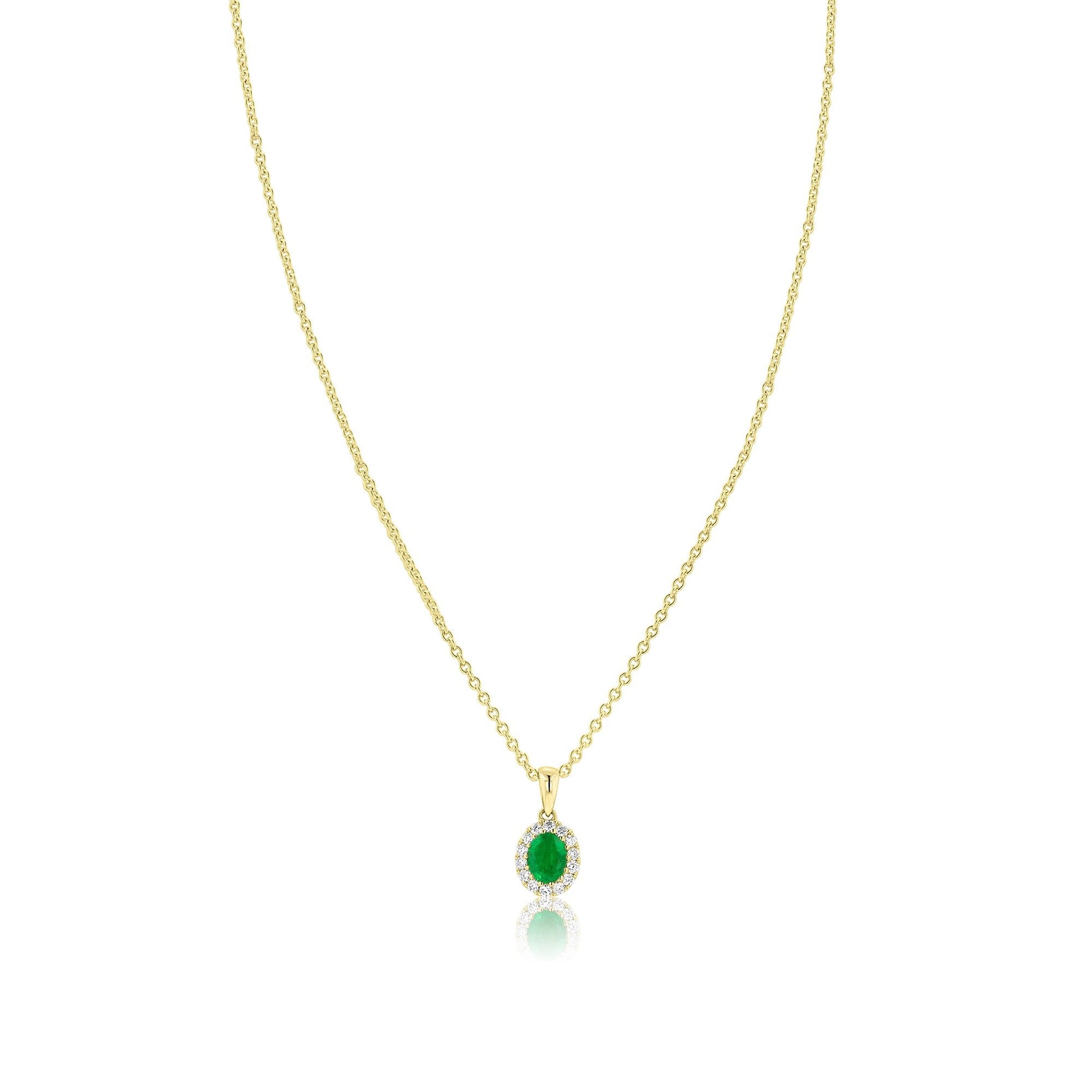 18ct Yellow Gold Oval Emerald and Diamond Necklace