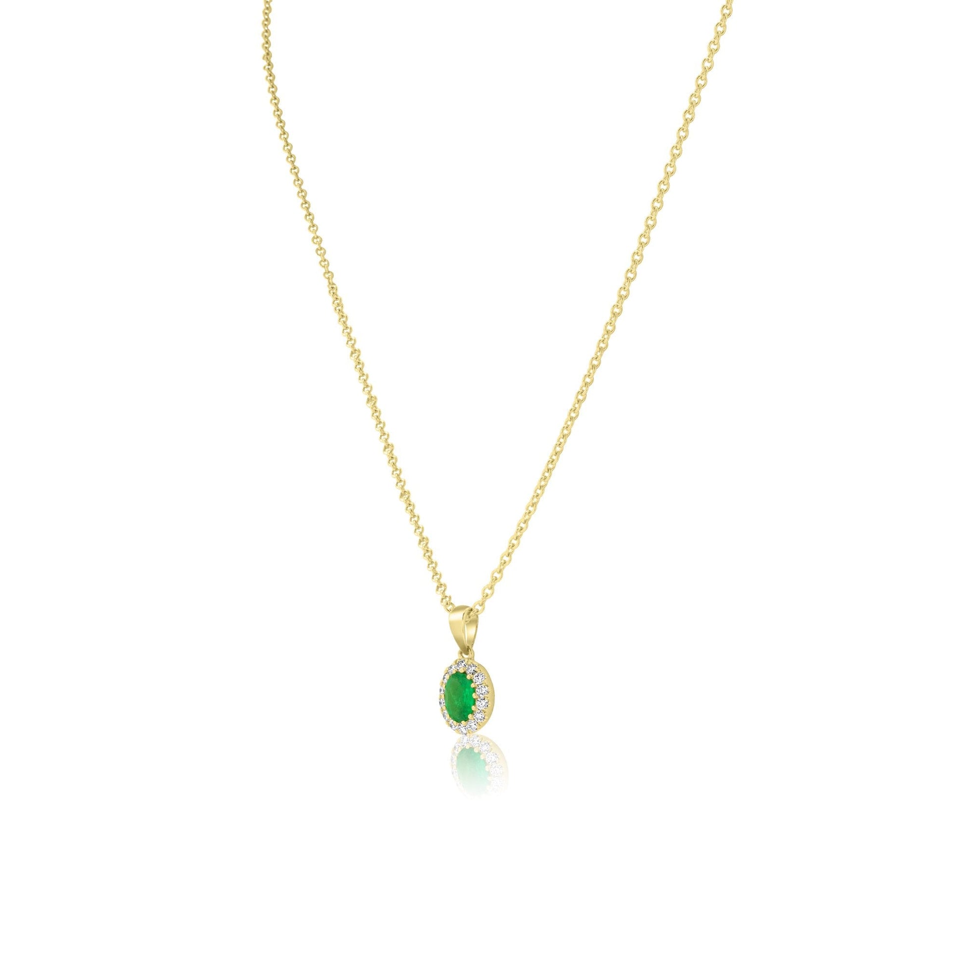 18ct Yellow Gold Oval Emerald and Diamond Necklace