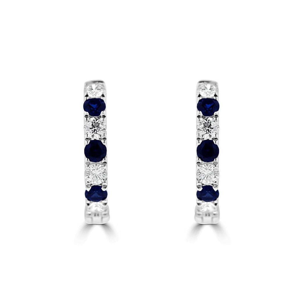 18ct White Gold Alternating Sapphire & Diamond Hoop Earrings