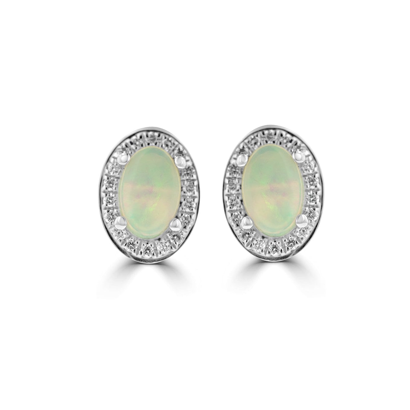 18ct White Gold Oval Opal & Round Diamond Stud Earrings 0.73ct Opal Total