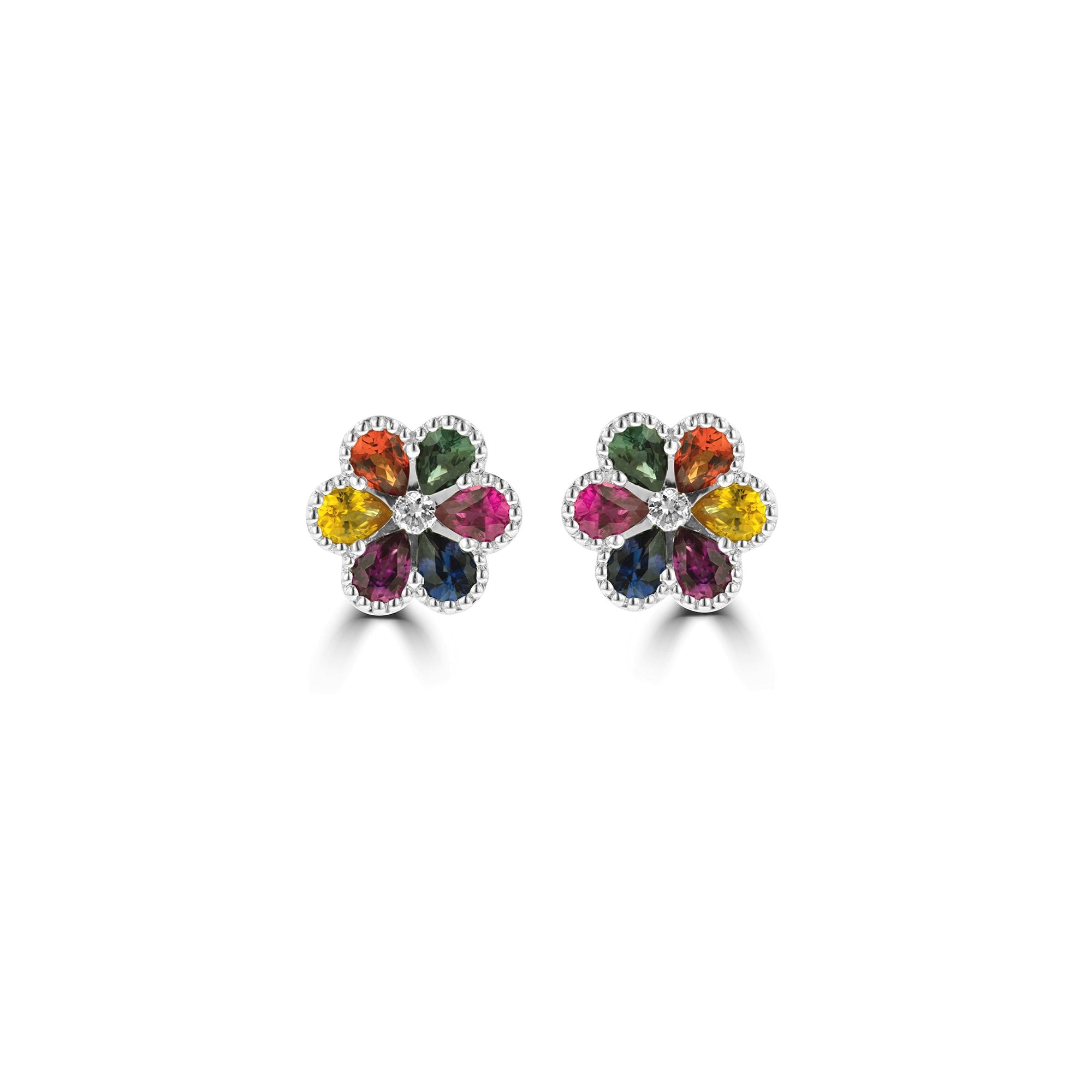 18ct White Gold Multi-coloured Sapphire Flower Earrings