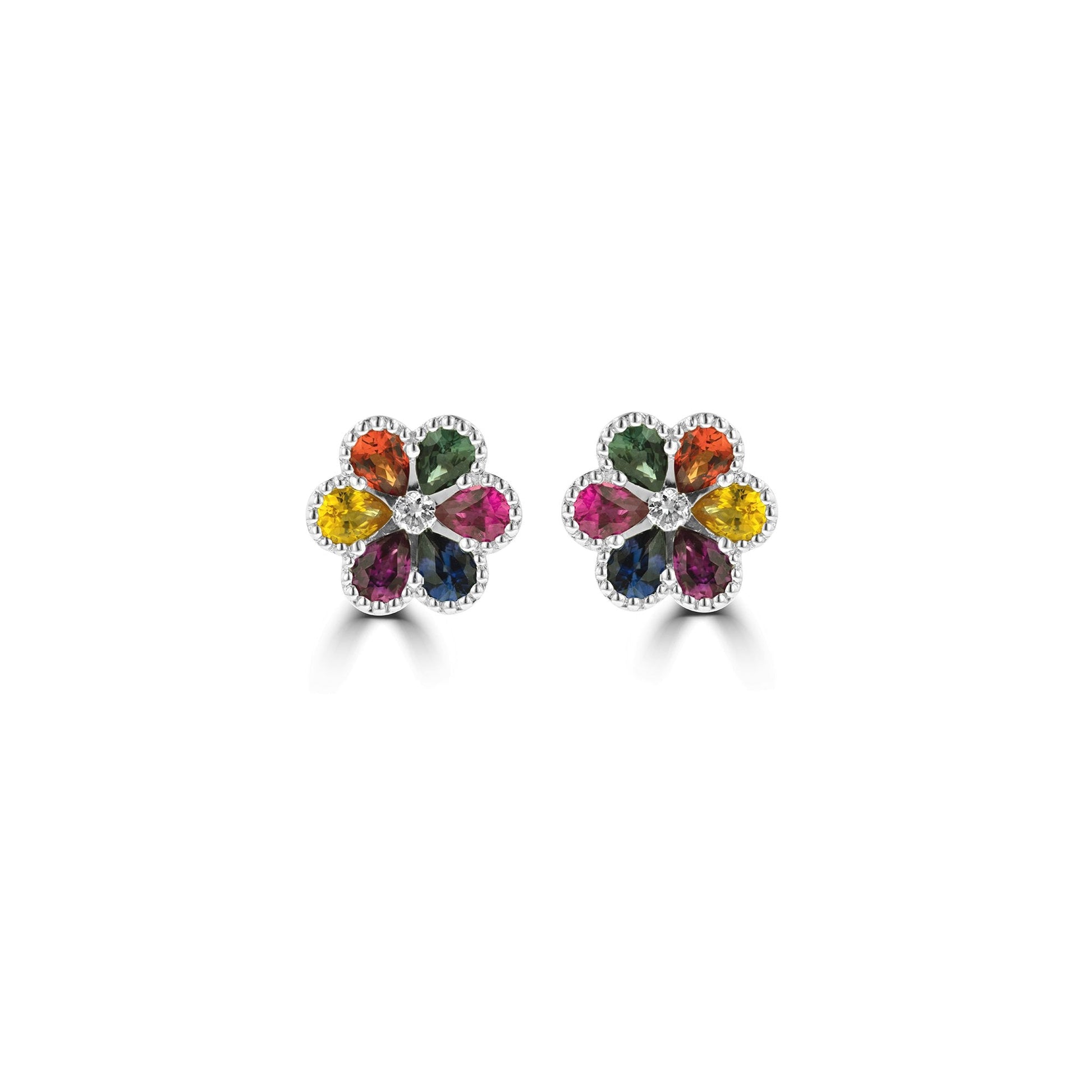 18ct White Gold Multi-coloured Sapphire Flower Earrings