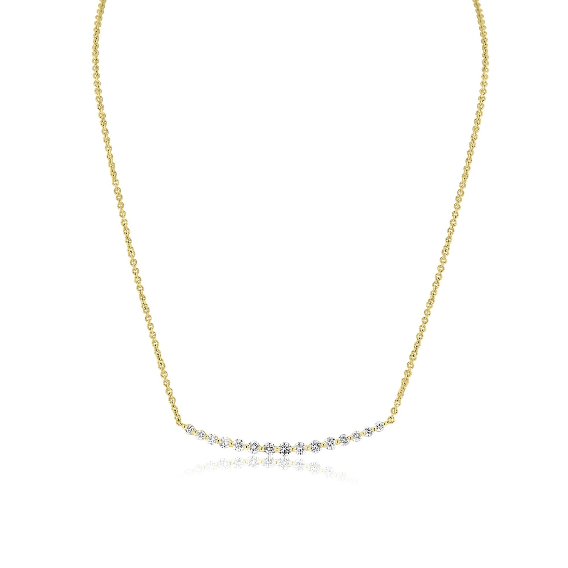 18ct Yellow Gold Diamond Set Curved Bar Necklace
