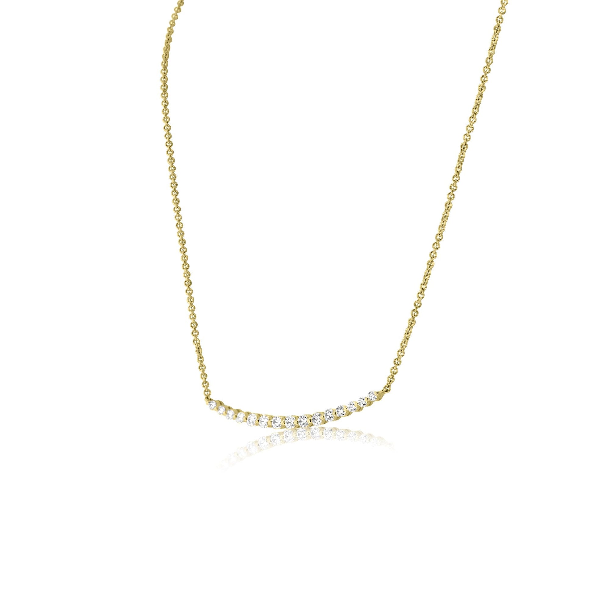 18ct Yellow Gold Diamond Set Curved Bar Necklace