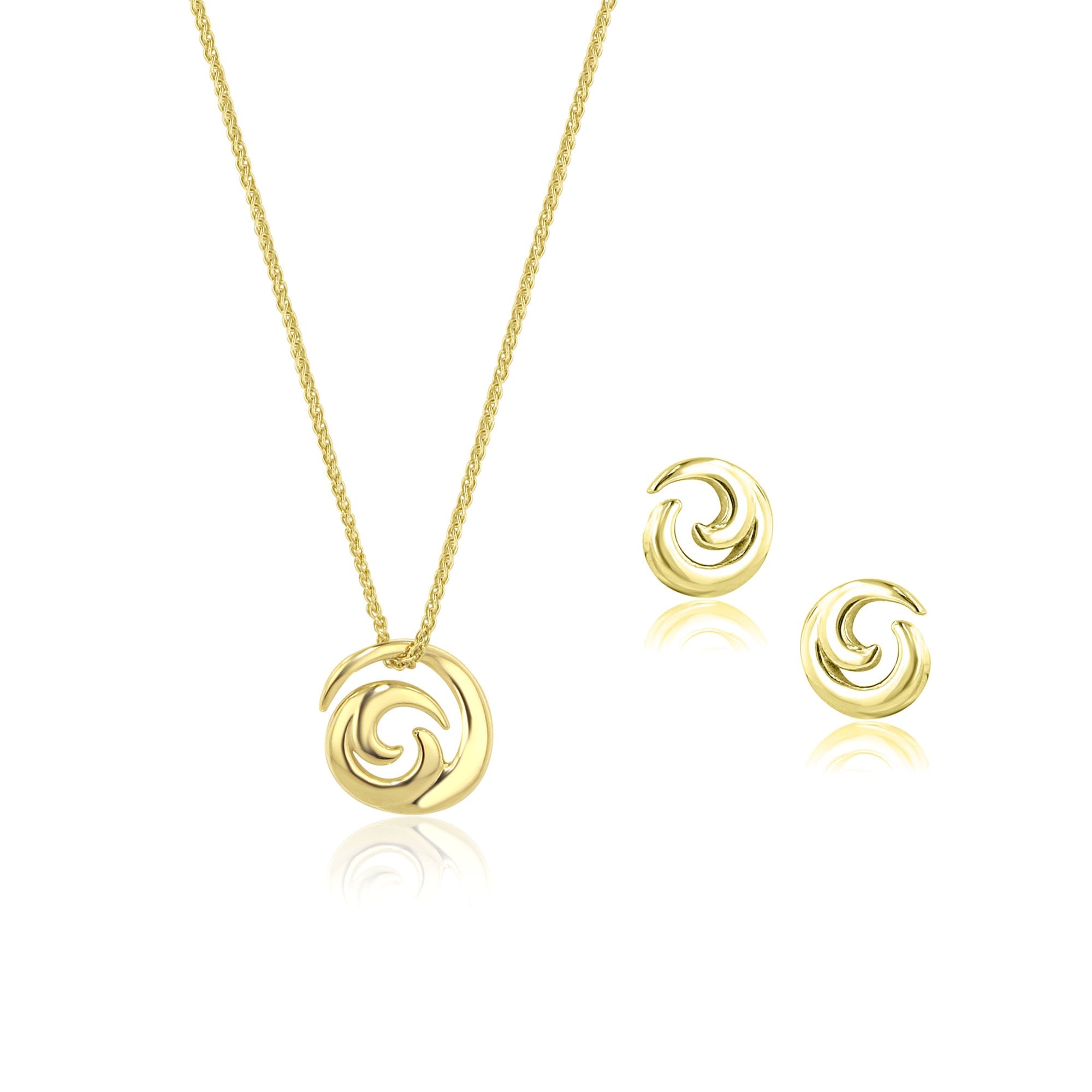 9ct Yellow Gold 'Waves' Swirl Necklace and Earring Gift Set
